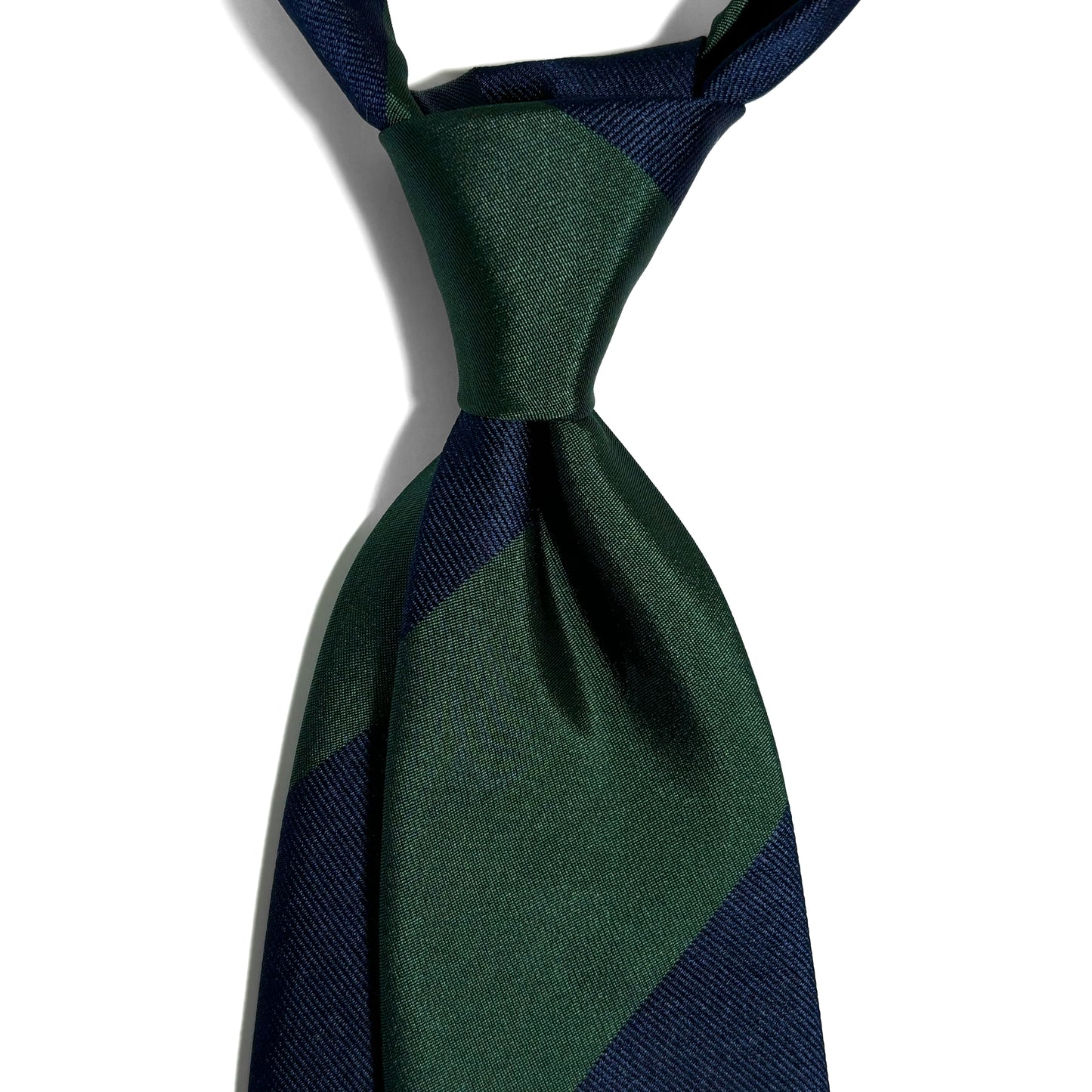 Navy Blue & Green Block Striped Silk Repp Tie