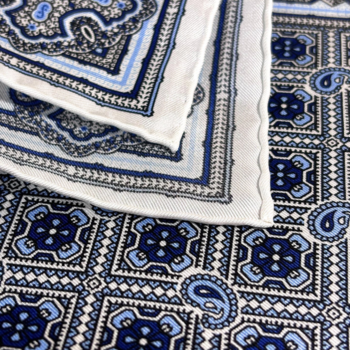 White Geometric Silk Pocket Square