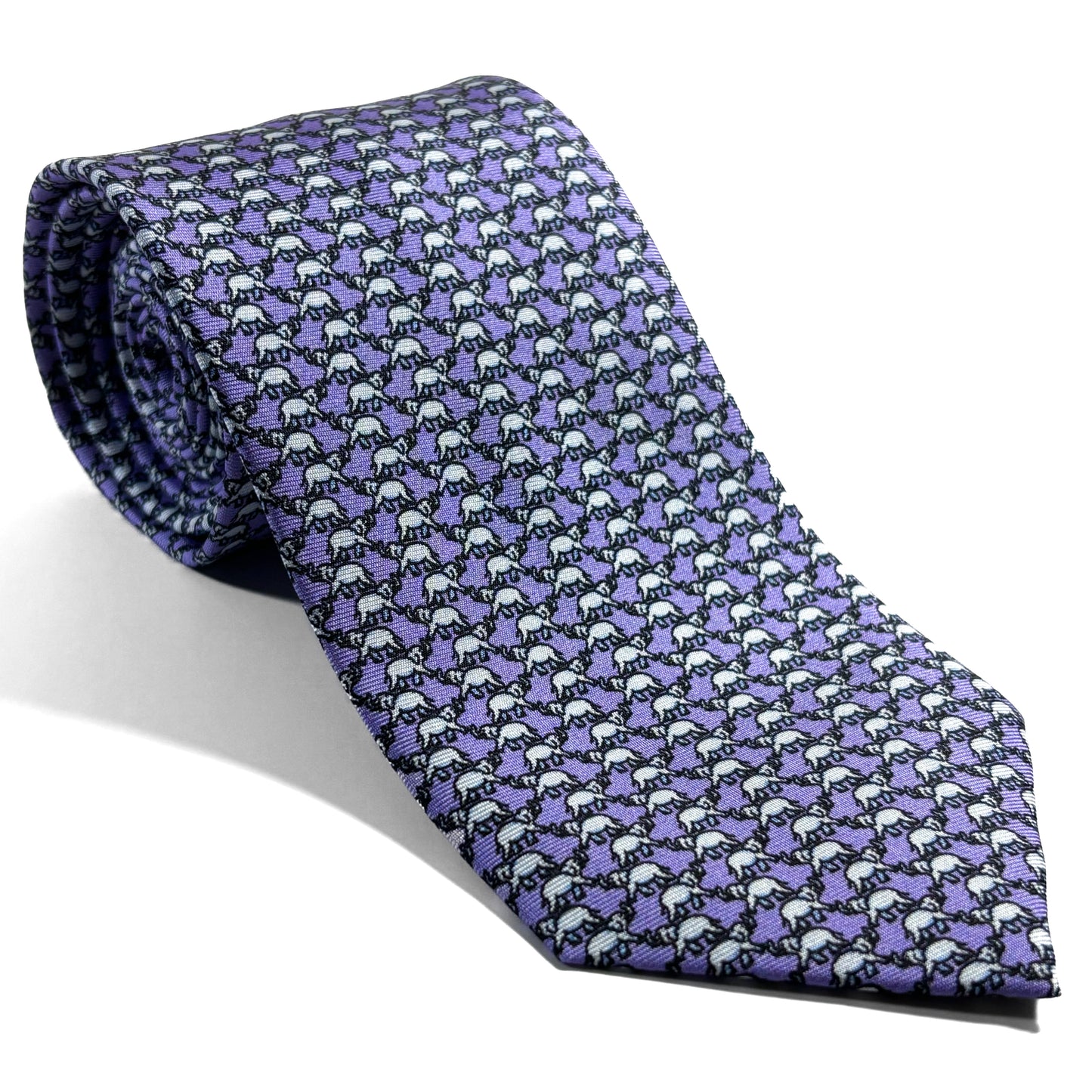 Lilac Purple Elephant Print Silk Tie