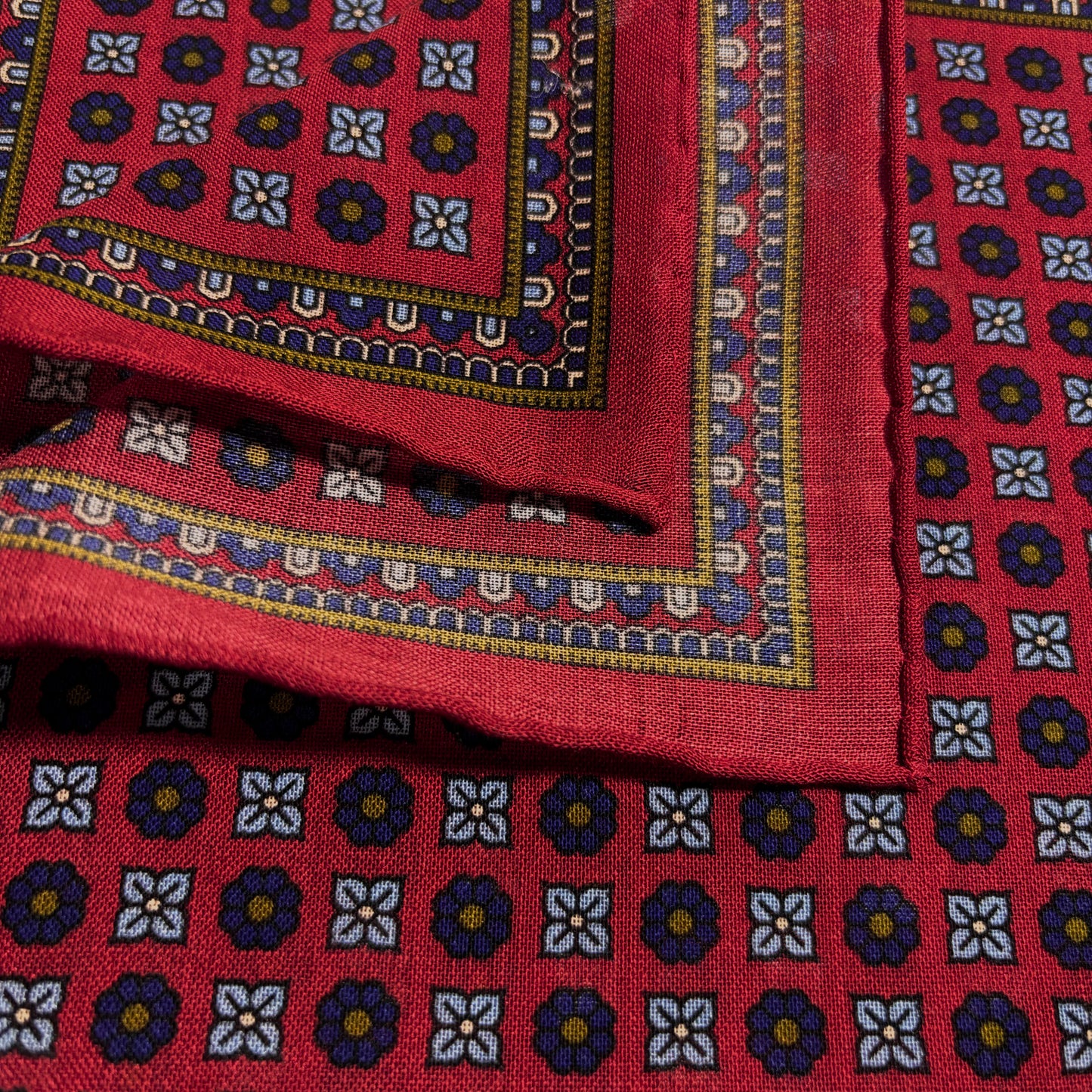 Red - Floral - Wool/Silk Pocket Square