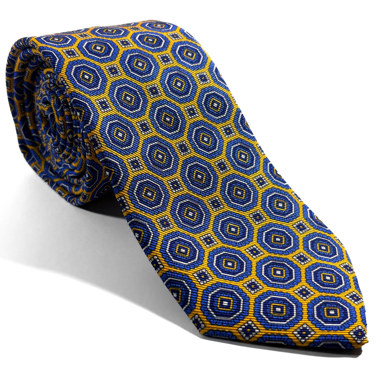 Yellow & Blue Floral Medallion Silk Tie (Handmade in Italy)