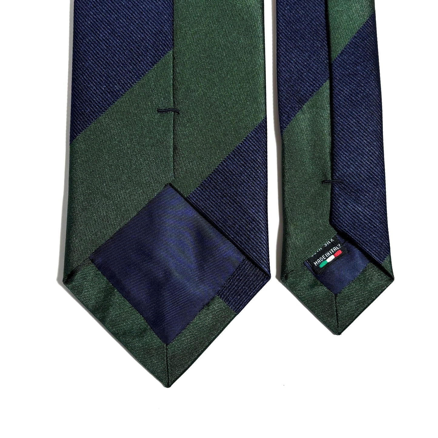 Navy Blue & Green Block Striped Silk Repp Tie