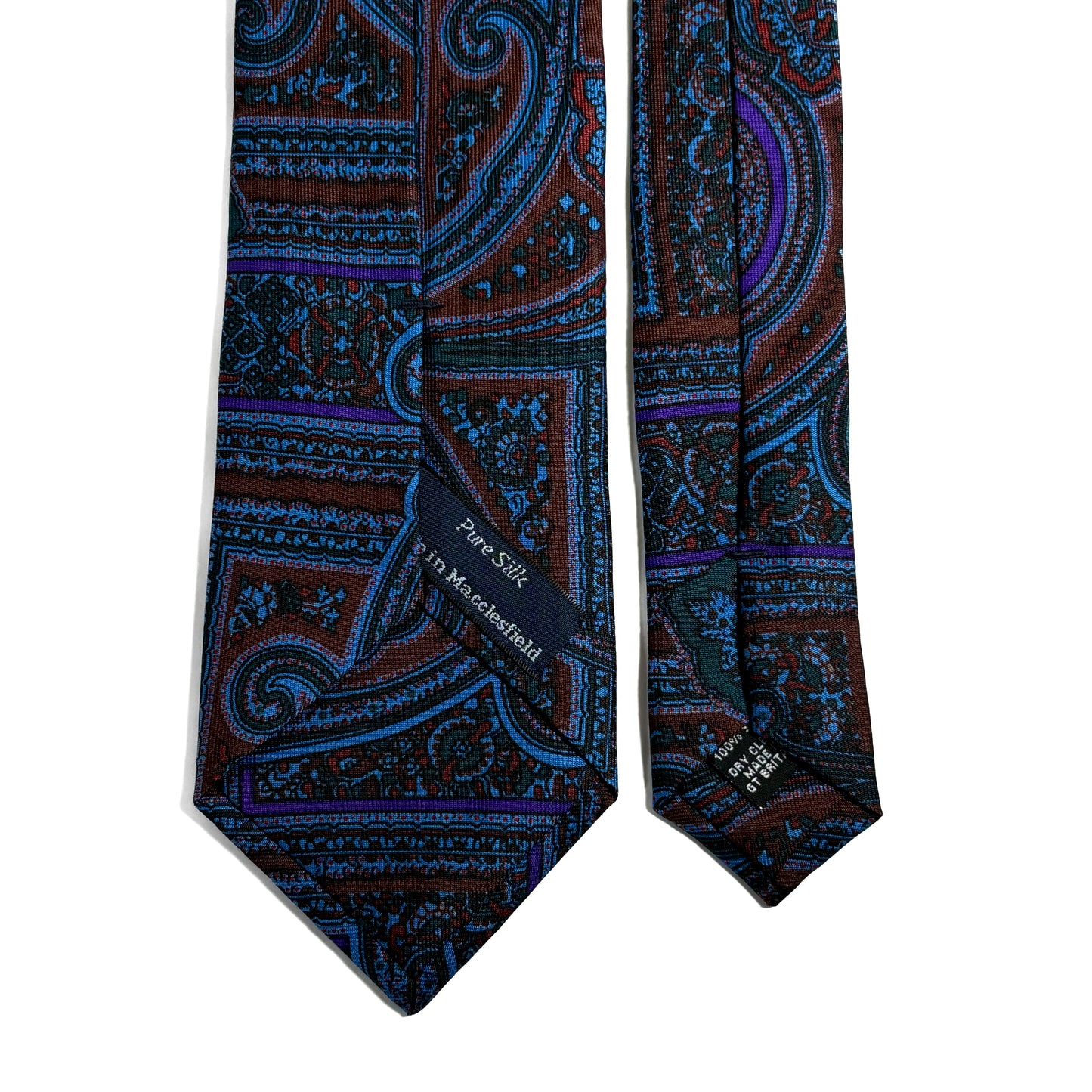 Hand-Printed Brown & Purple Paisley Silk Tie