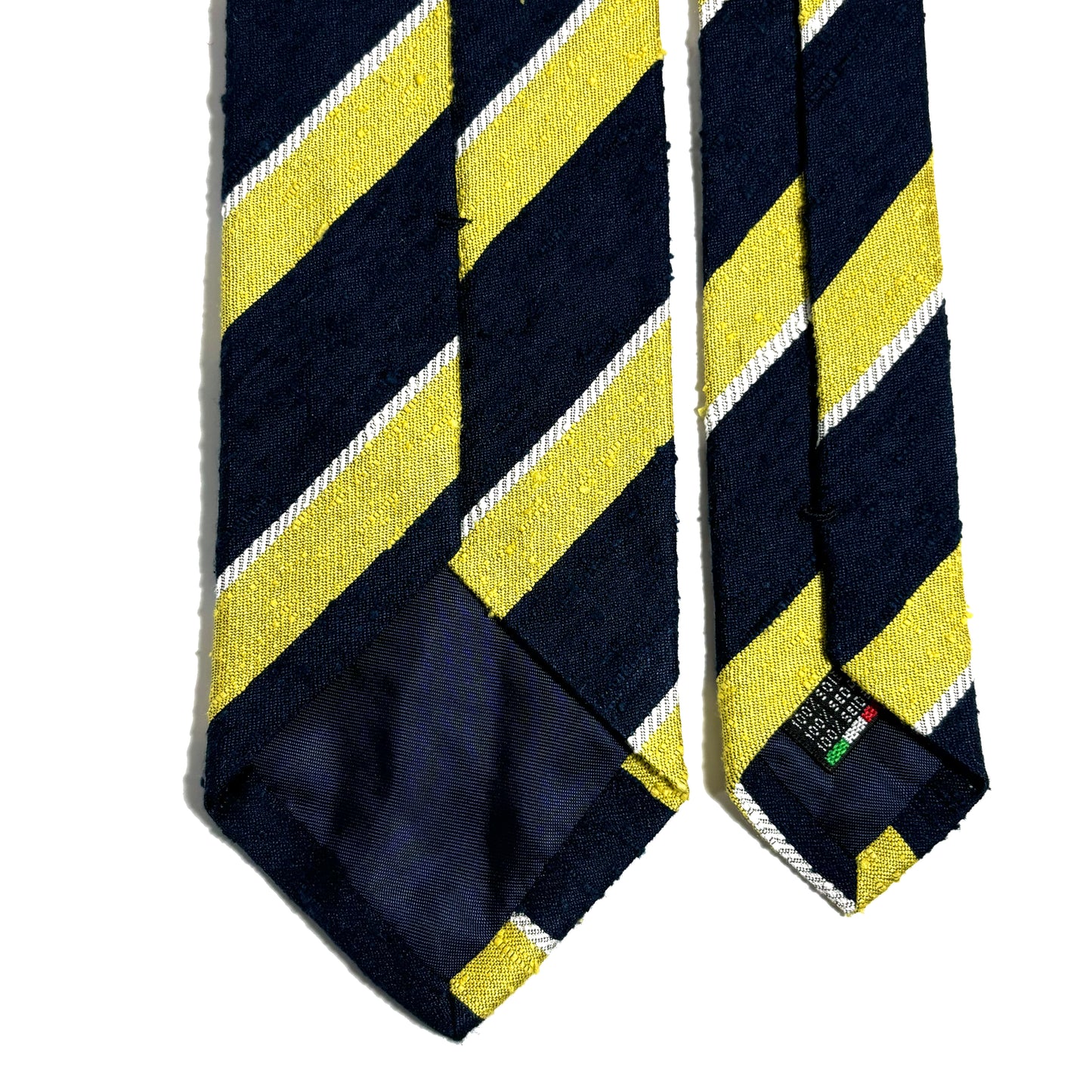 Navy Blue & Lemon Yellow Striped Silk Shantung Tie