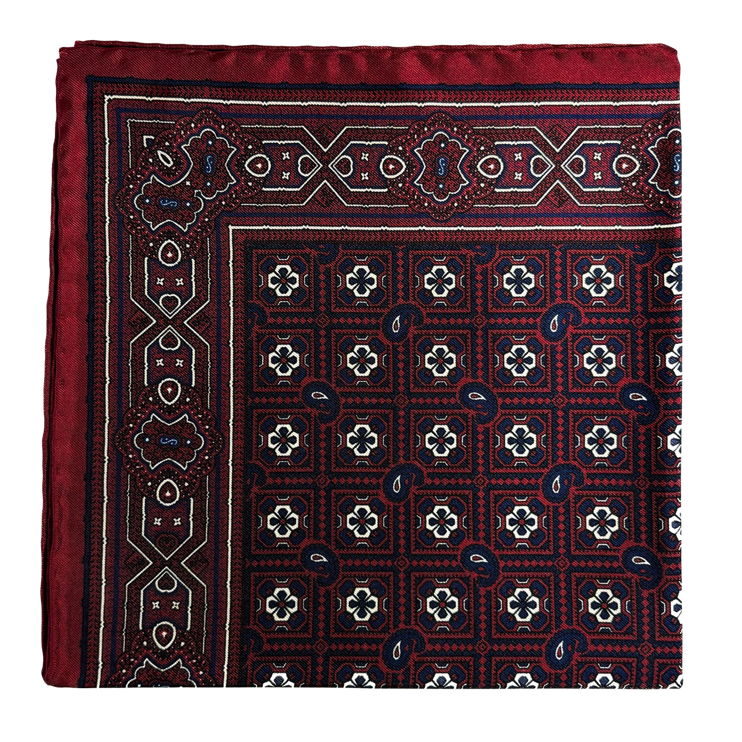 Burgundy Geometric Silk Pocket Square