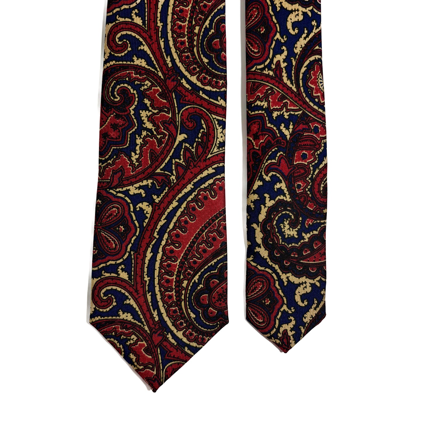 Slim Screen-Printed Navy Blue & Red Paisley Silk Tie