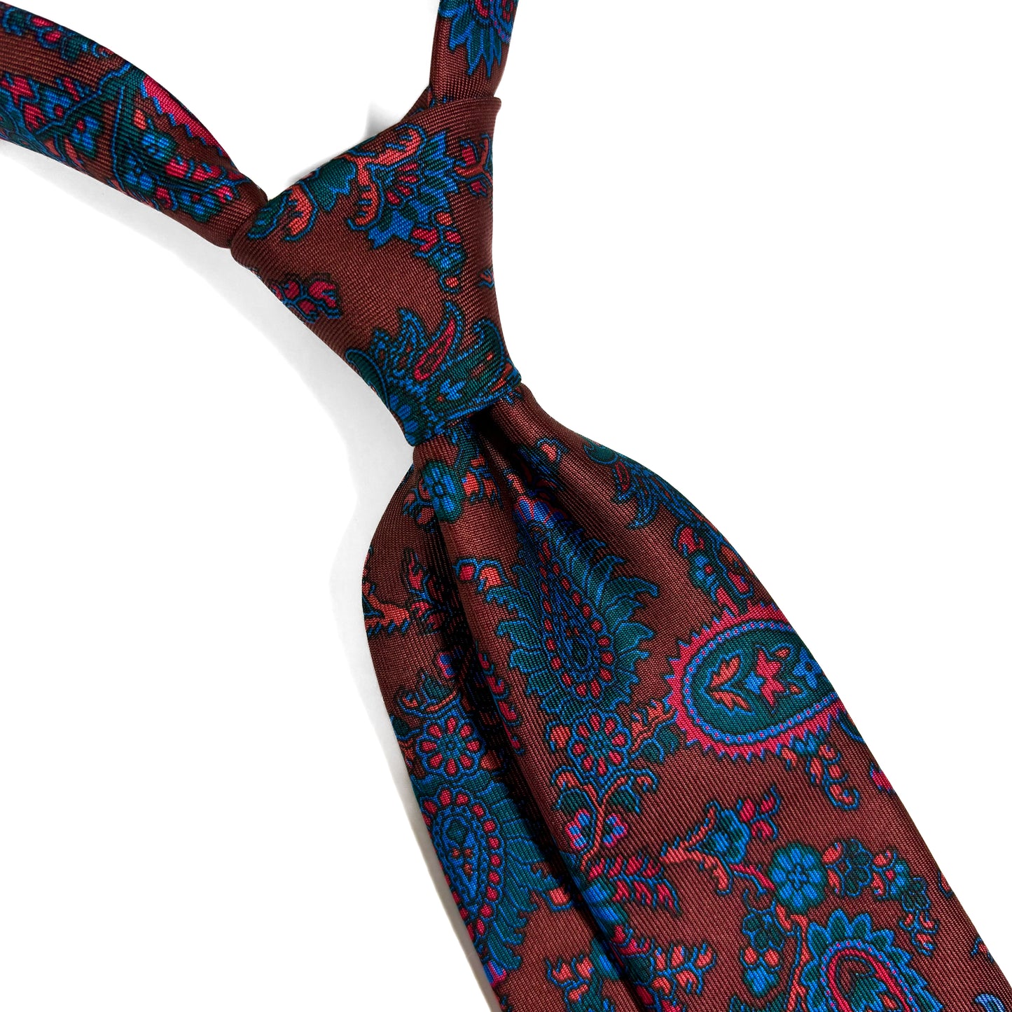Slim Screen-Printed Brown Floral Paisley Silk Tie
