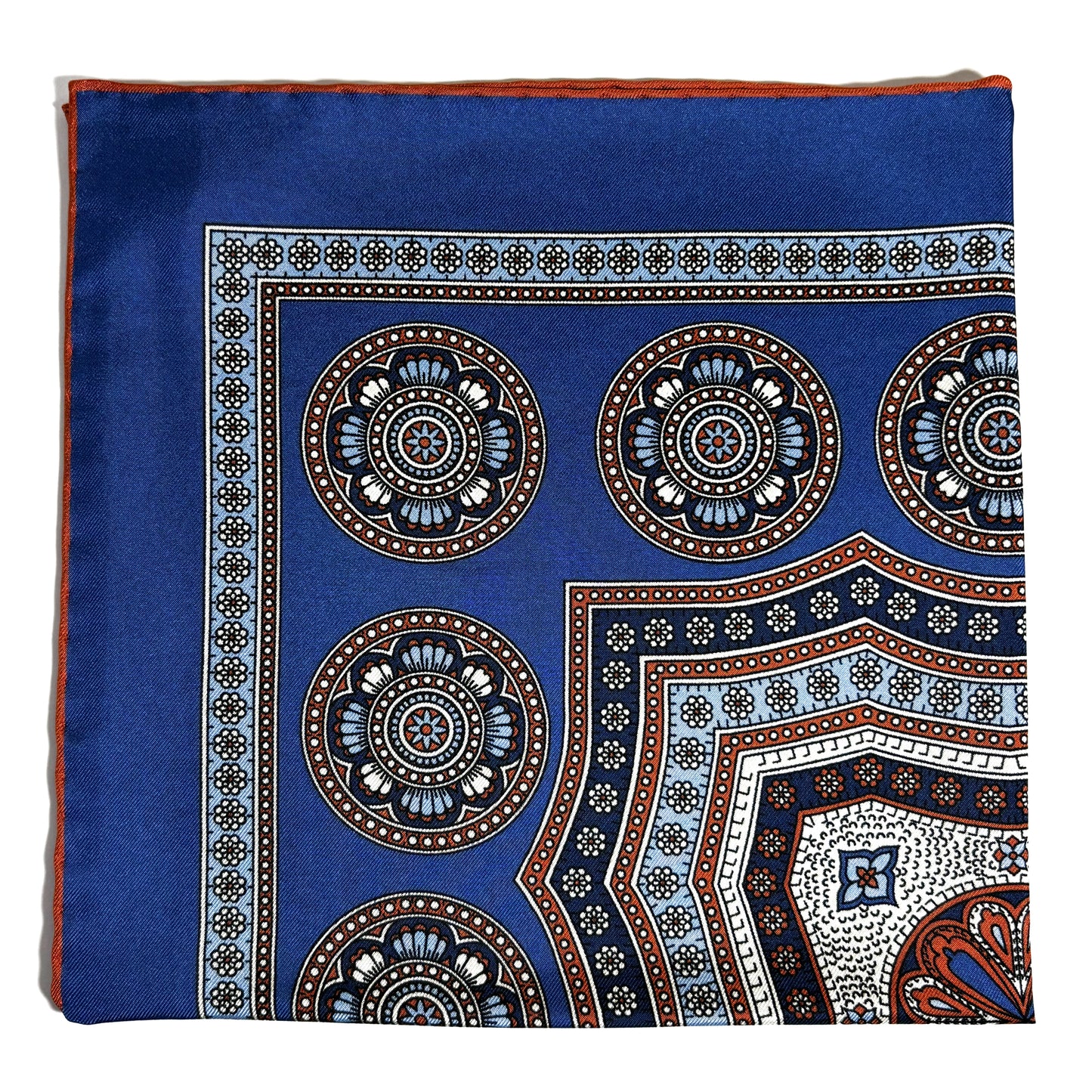 Blue & Orange Medallion Silk Pocket Square