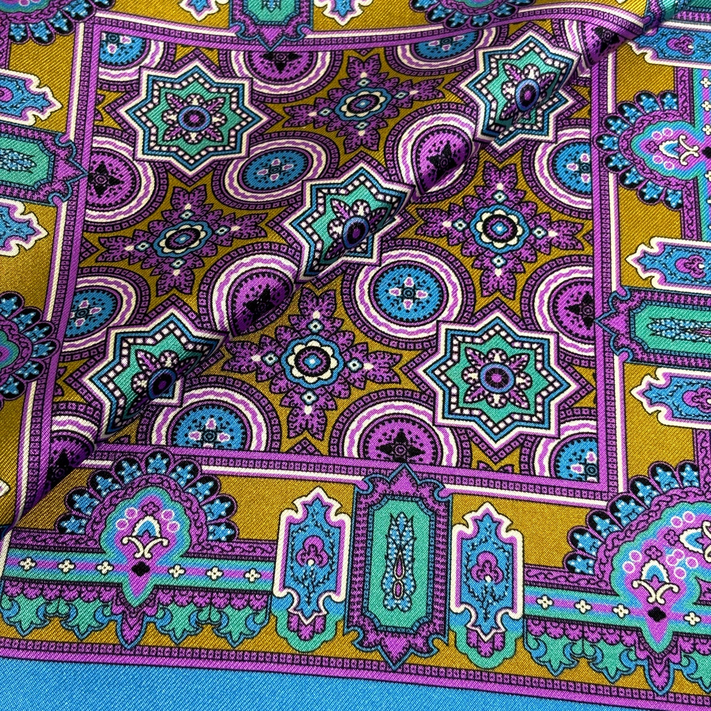 Light Blue & Gold Geometric Silk Pocket Square