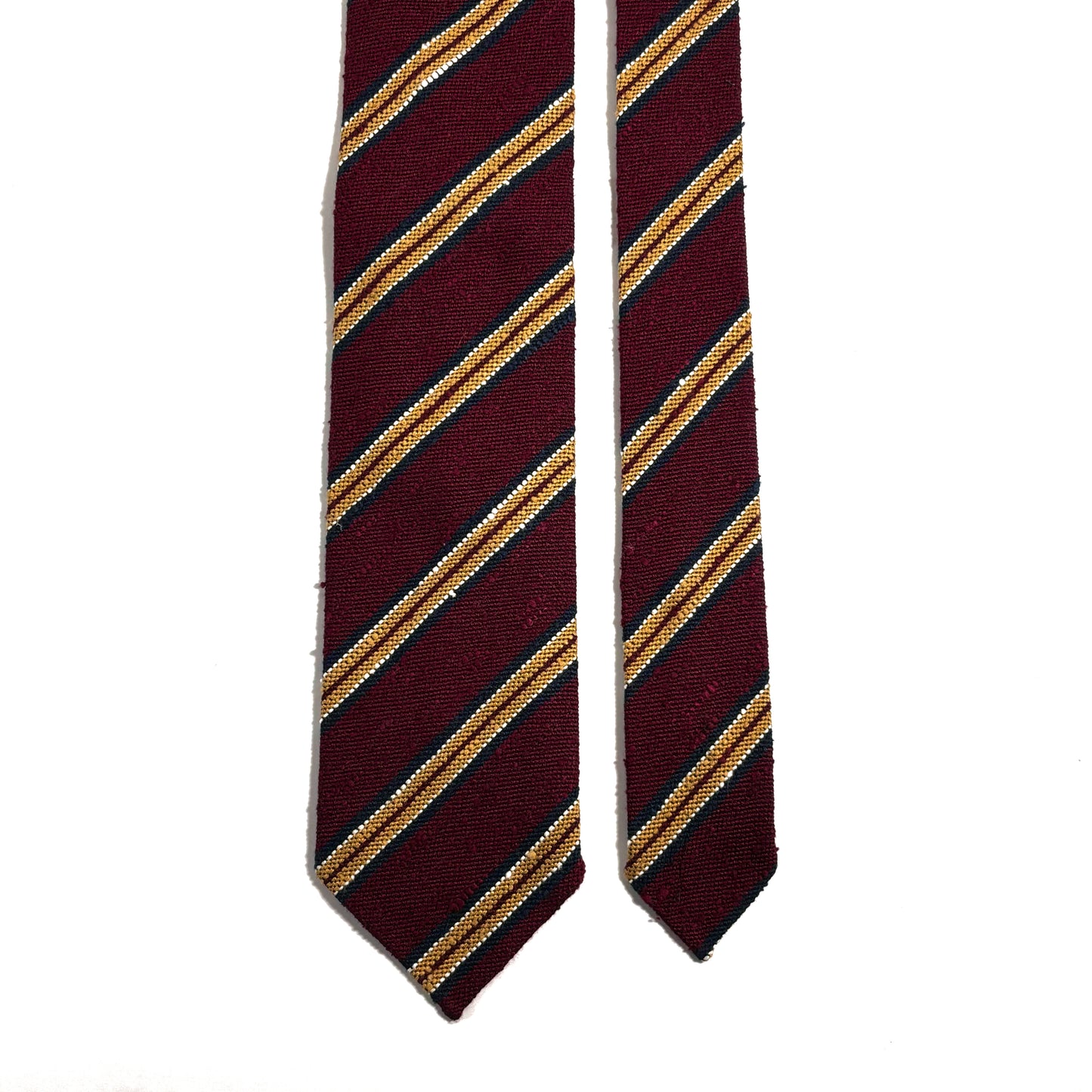 Untipped Burgundy & Gold Striped Silk Shantung Tie