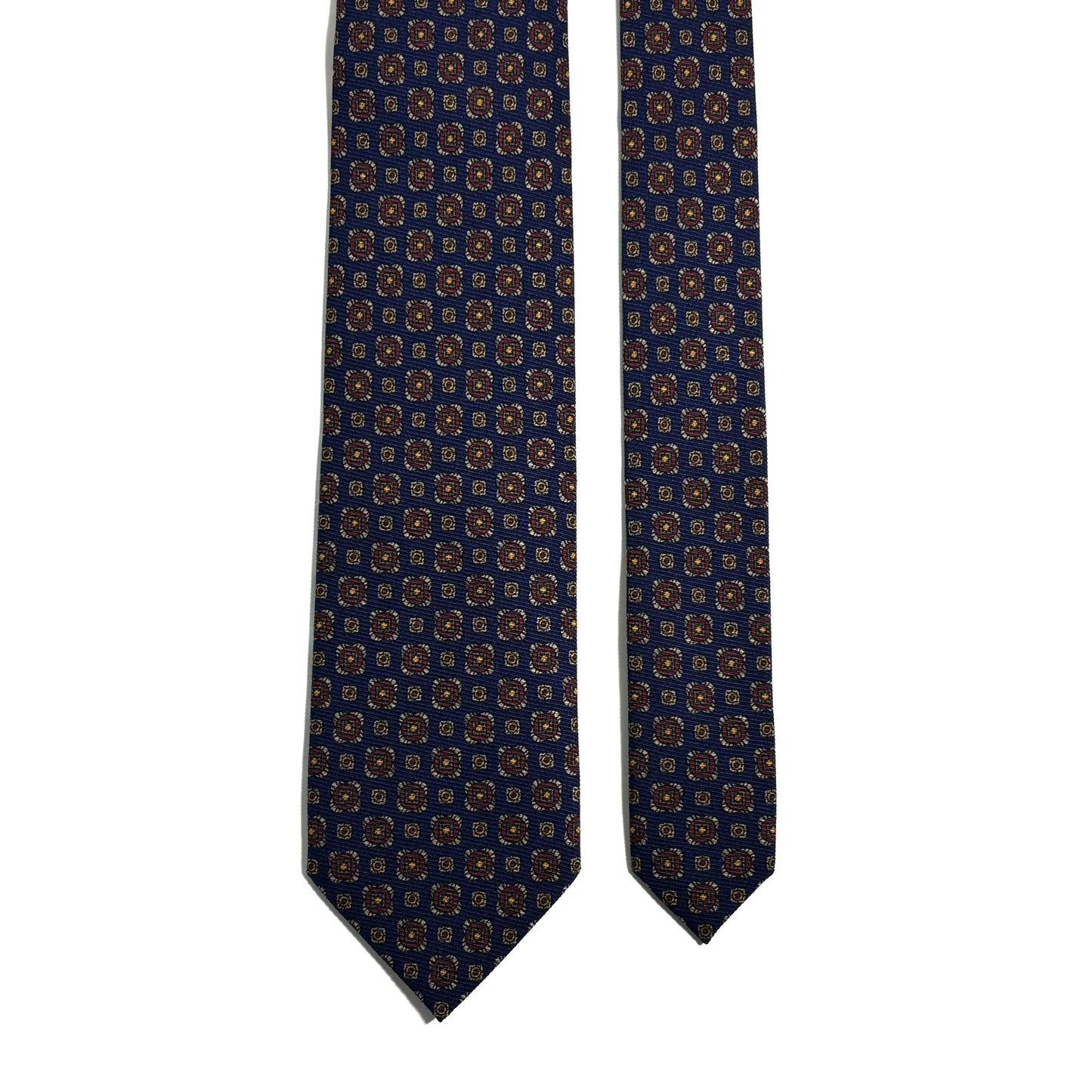 Navy Blue Geometric Italian Madder Silk Tie