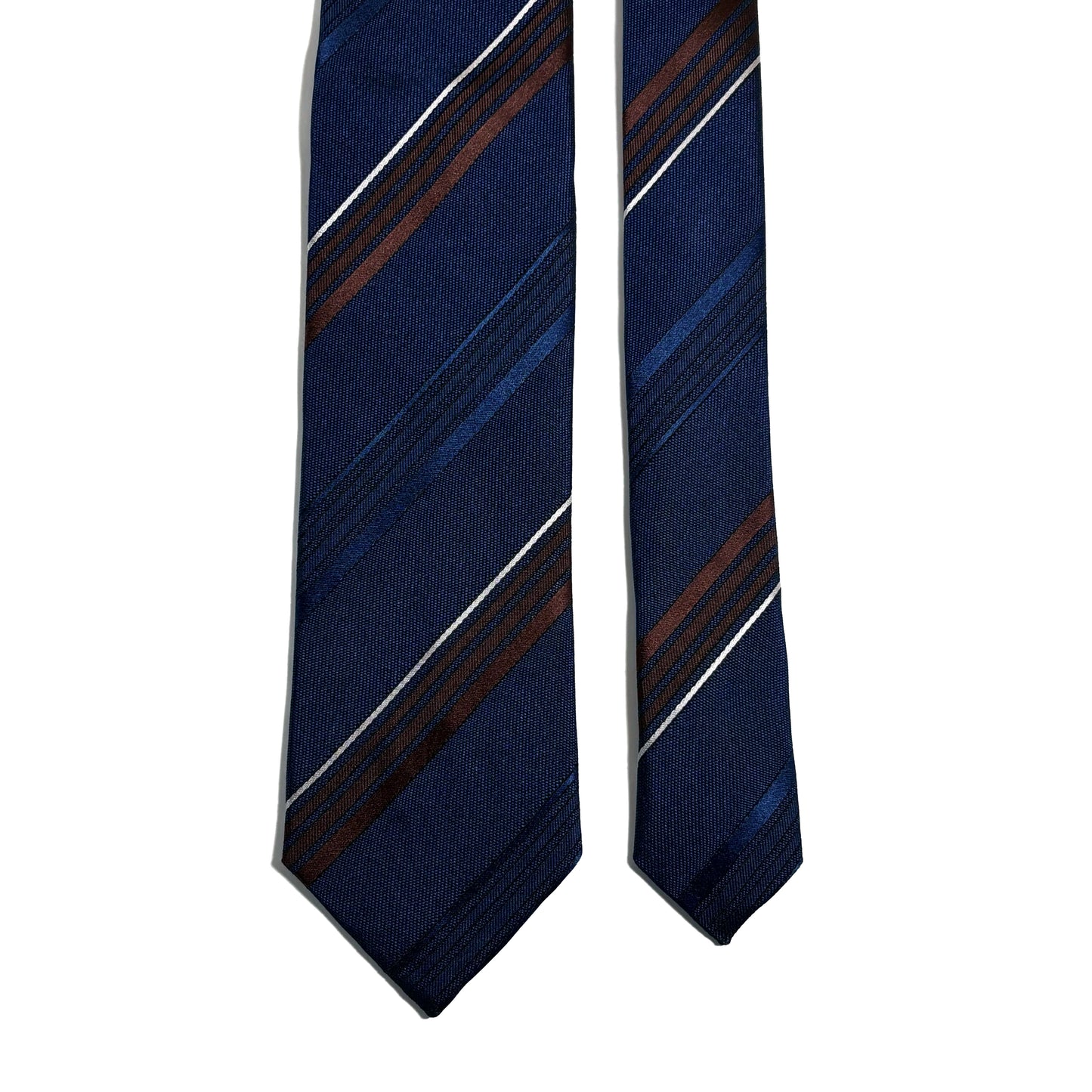 Navy Blue & Brown Striped Silk Jacquard Tie