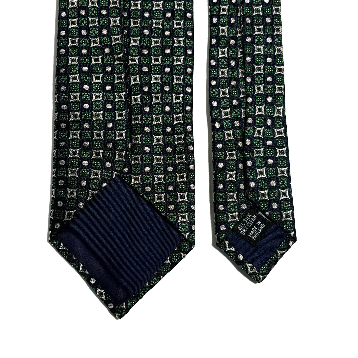 Navy Blue & Green Geometric Jacquard Silk Tie