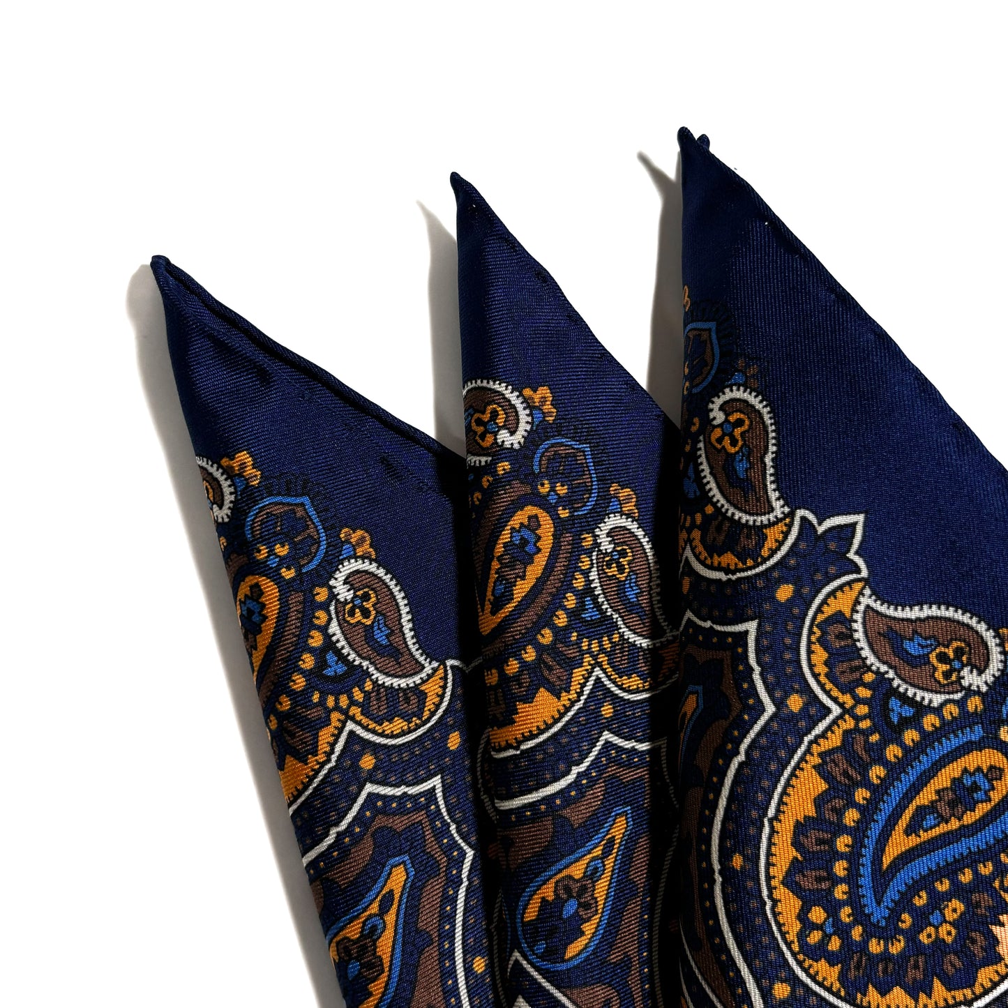 Navy Blue & Gold Floral Paisley Silk Pocket Square