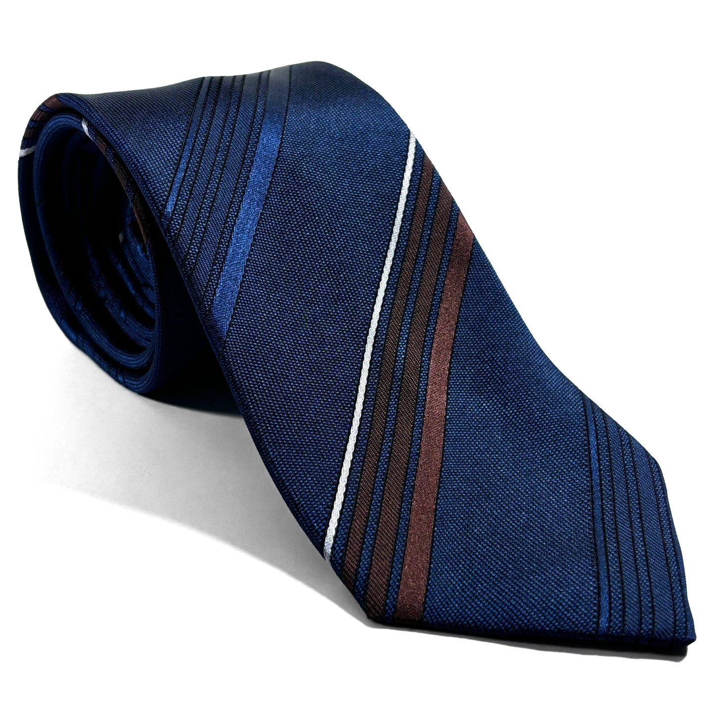 Navy Blue & Brown Striped Silk Jacquard Tie