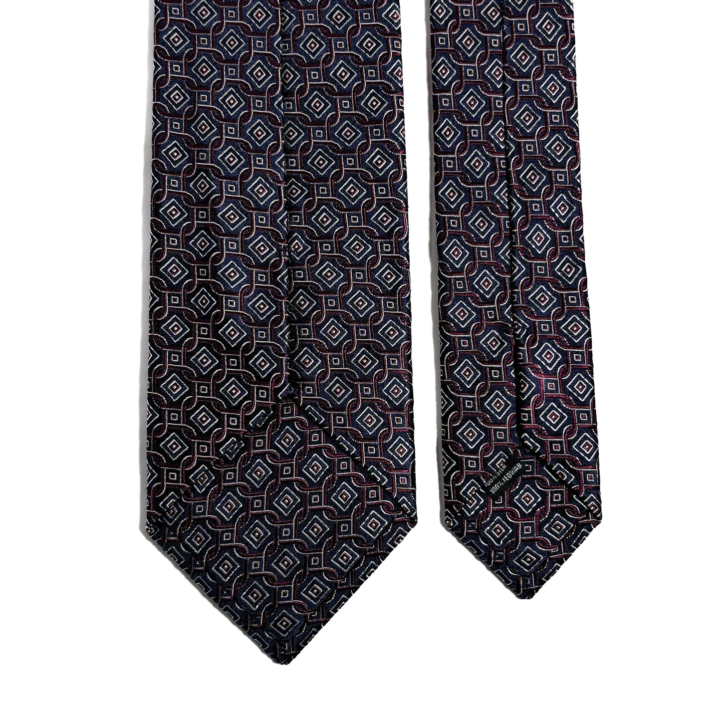 Navy Blue & Burgundy Geometric Silk Jacquard Tie