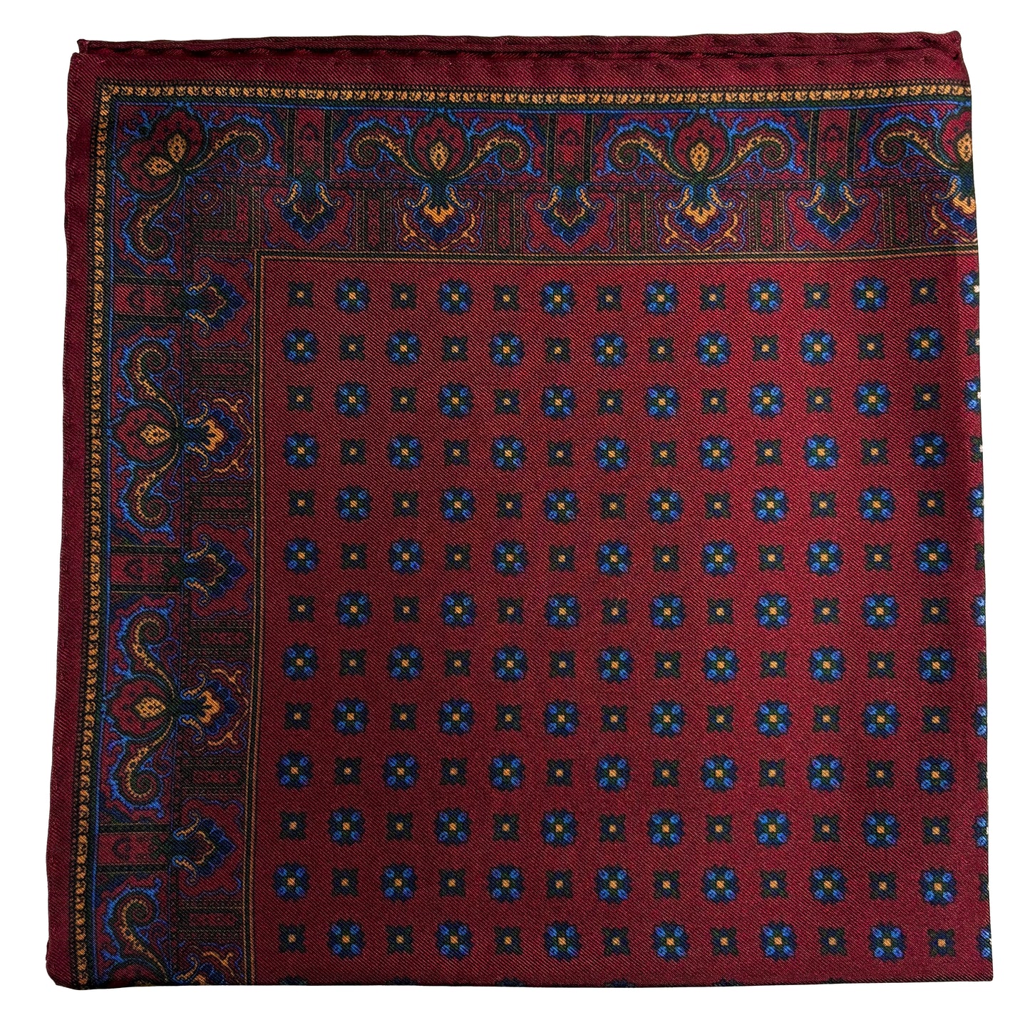 Burgundy Floral Ancient Madder Silk Pocket Square