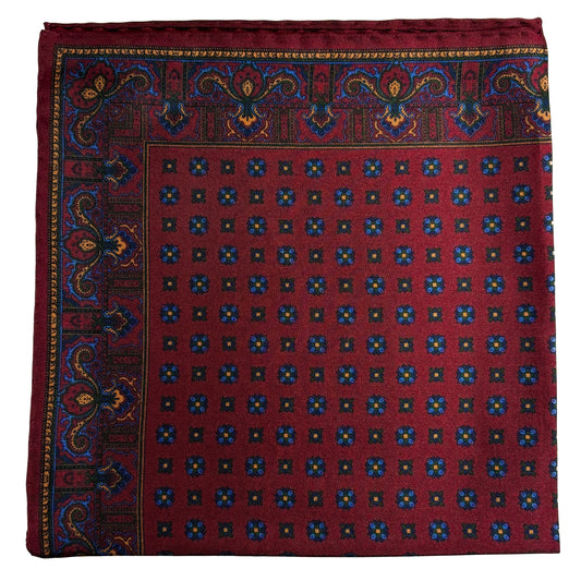 Burgundy Floral Ancient Madder Silk Pocket Square