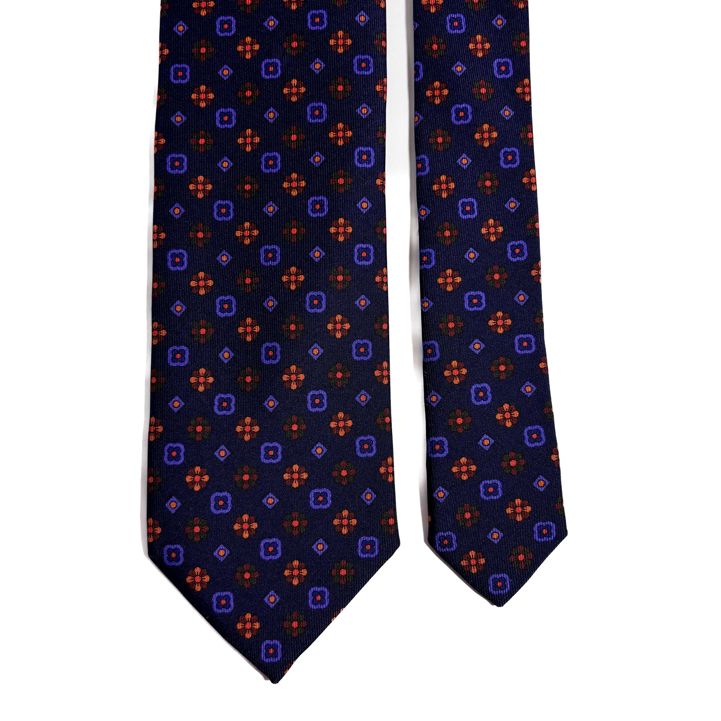 Hand-Printed Navy Blue Floral Neats Ancient Madder Silk Tie