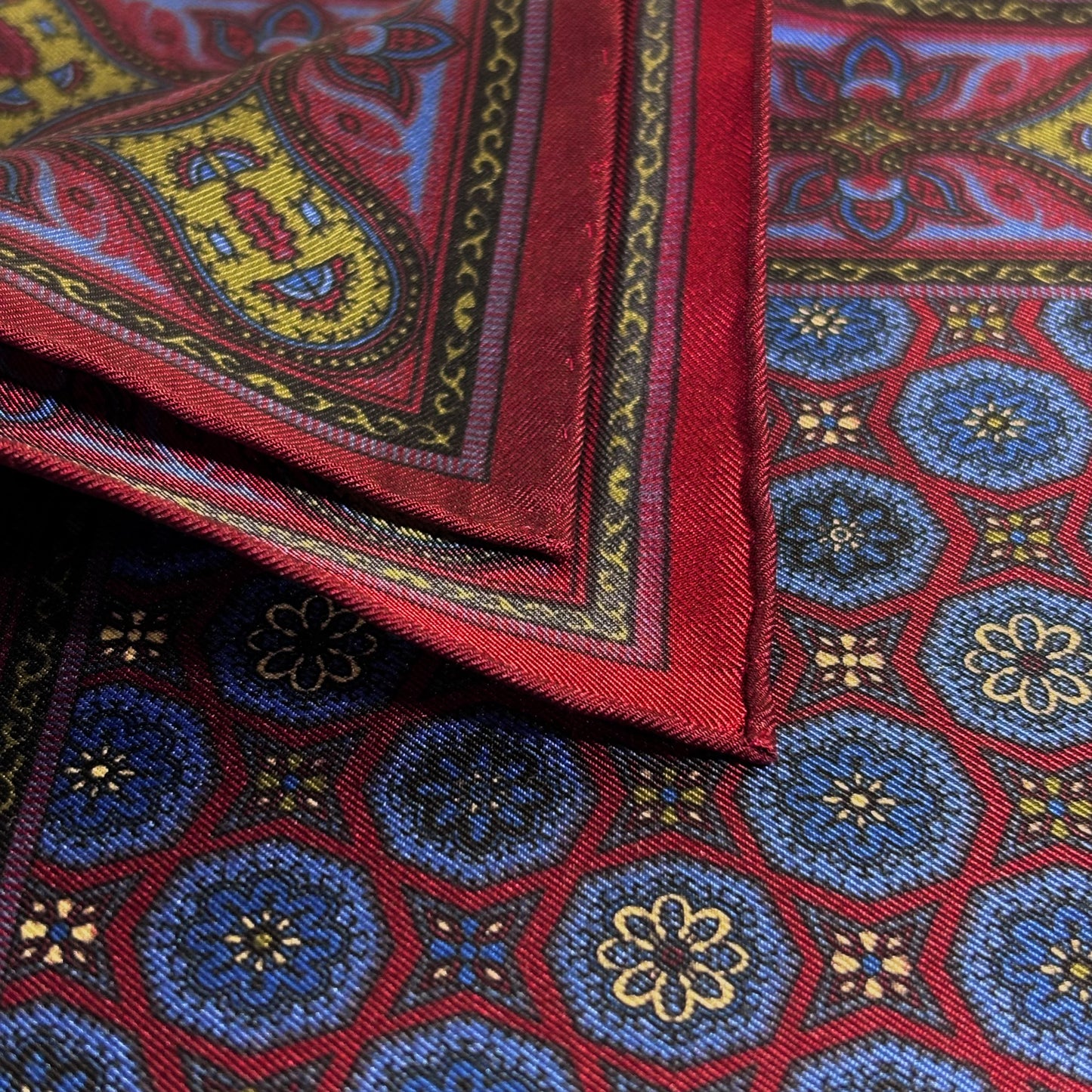 Burgundy & Blue Geometric Ancient Madder Silk Pocket Square