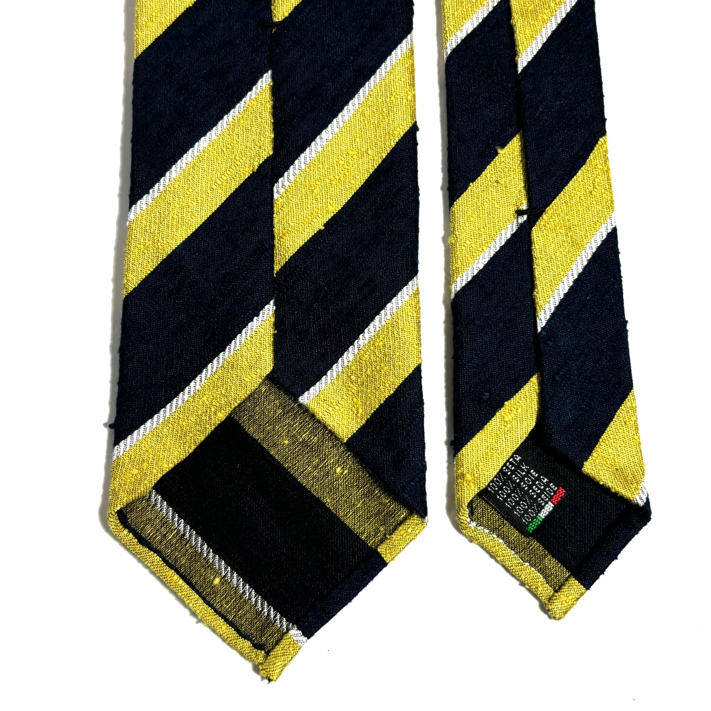 Untipped Navy Blue & Lemon Yellow Striped Silk Shantung Tie