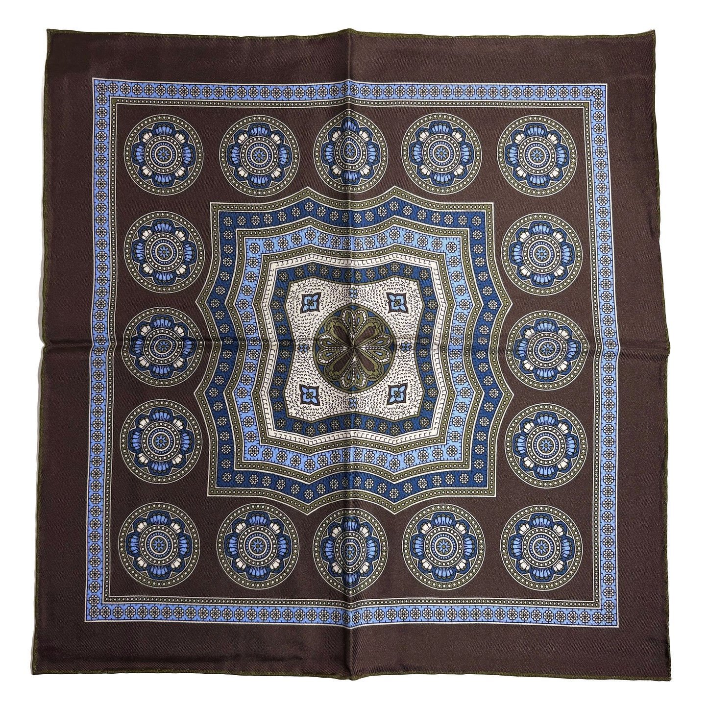 Brown & Green Medallion Silk Pocket Square