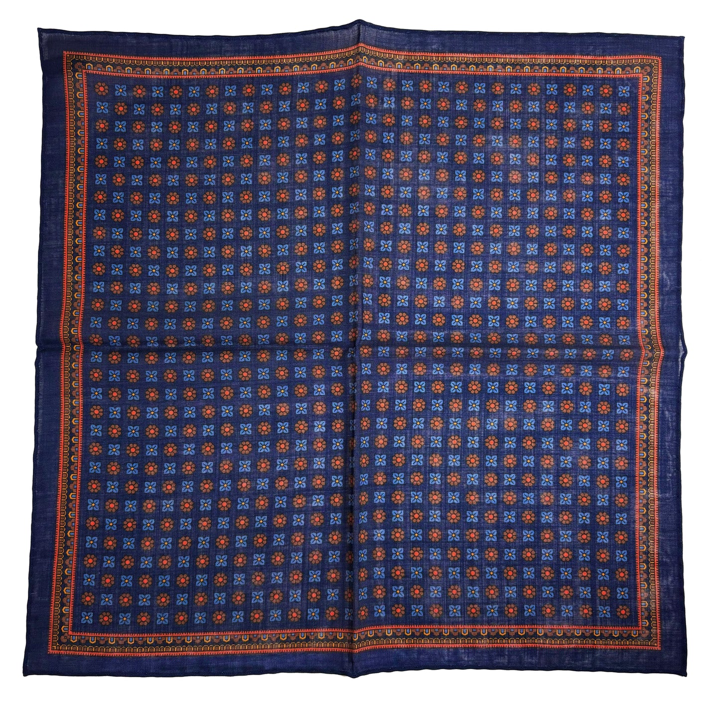 Navy Blue - Floral - Wool/Silk Pocket Square