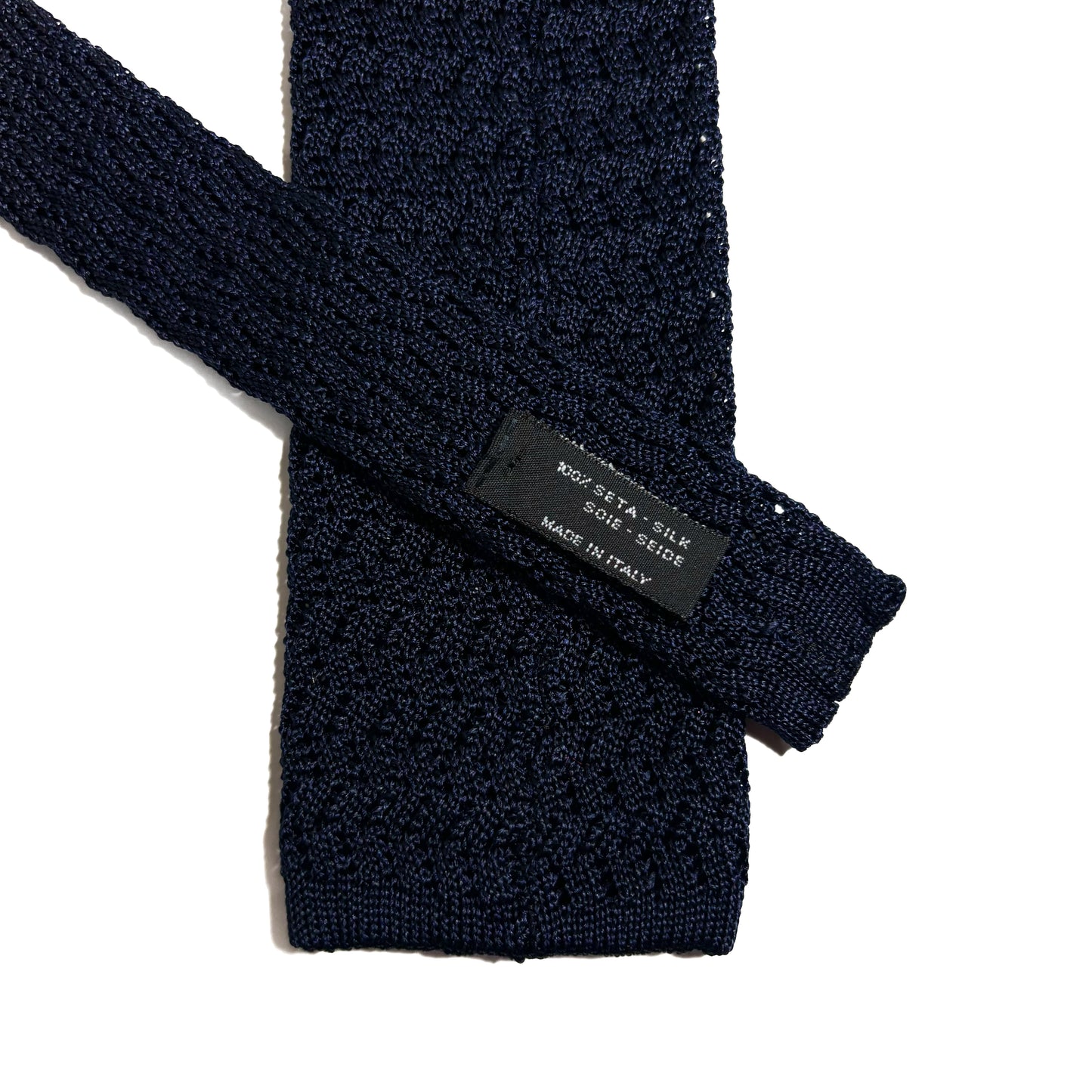 Zig-Zag Navy Blue Silk Knitted Tie