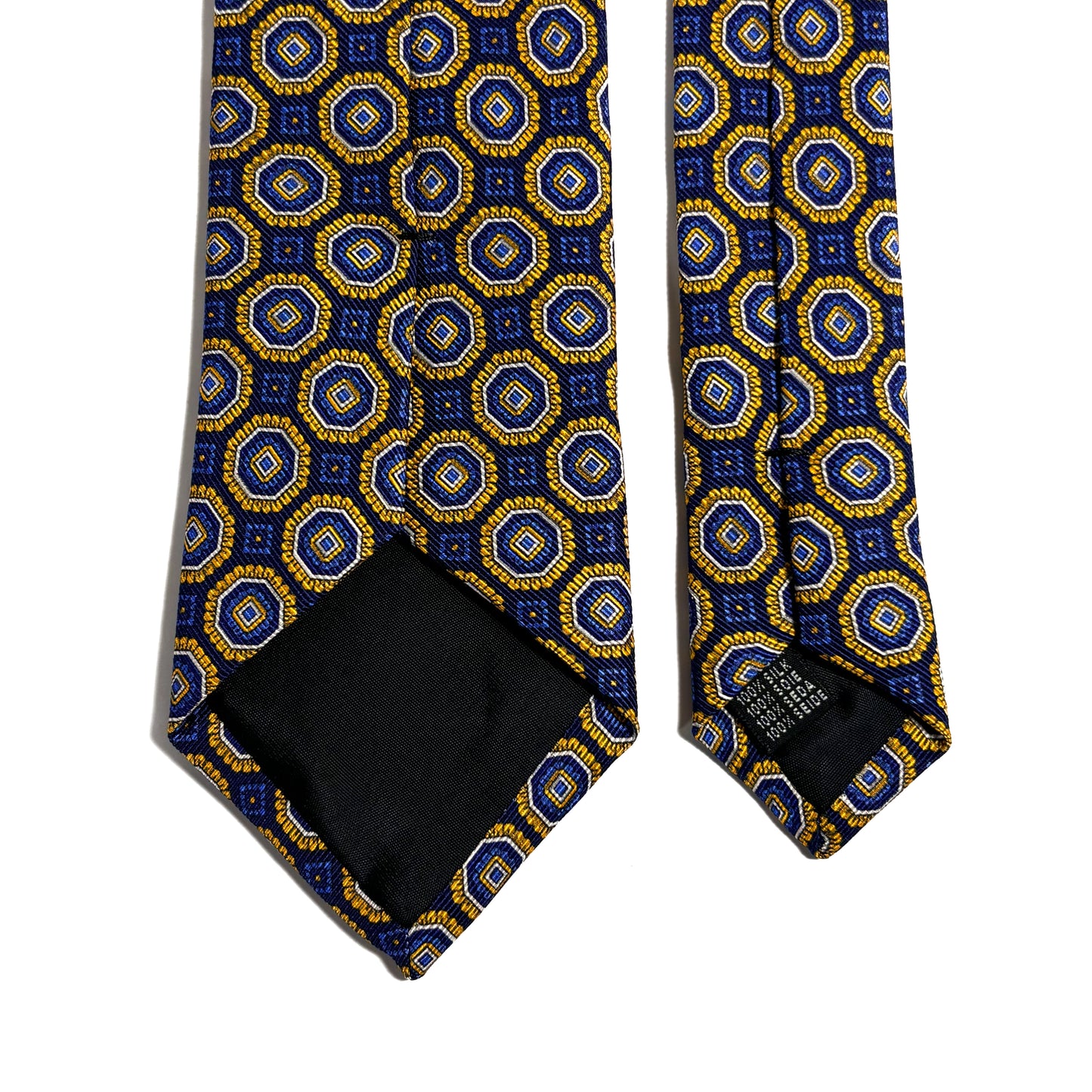 Navy Blue & Yellow Floral Medallion Silk Tie (Handmade in Italy)