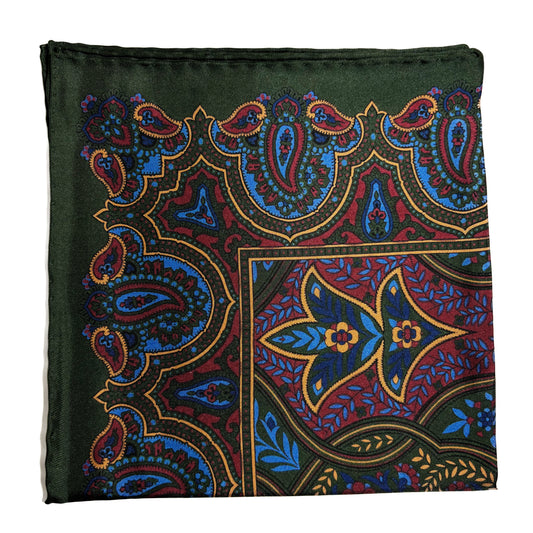 Forest Green Floral Paisley Silk Pocket Square