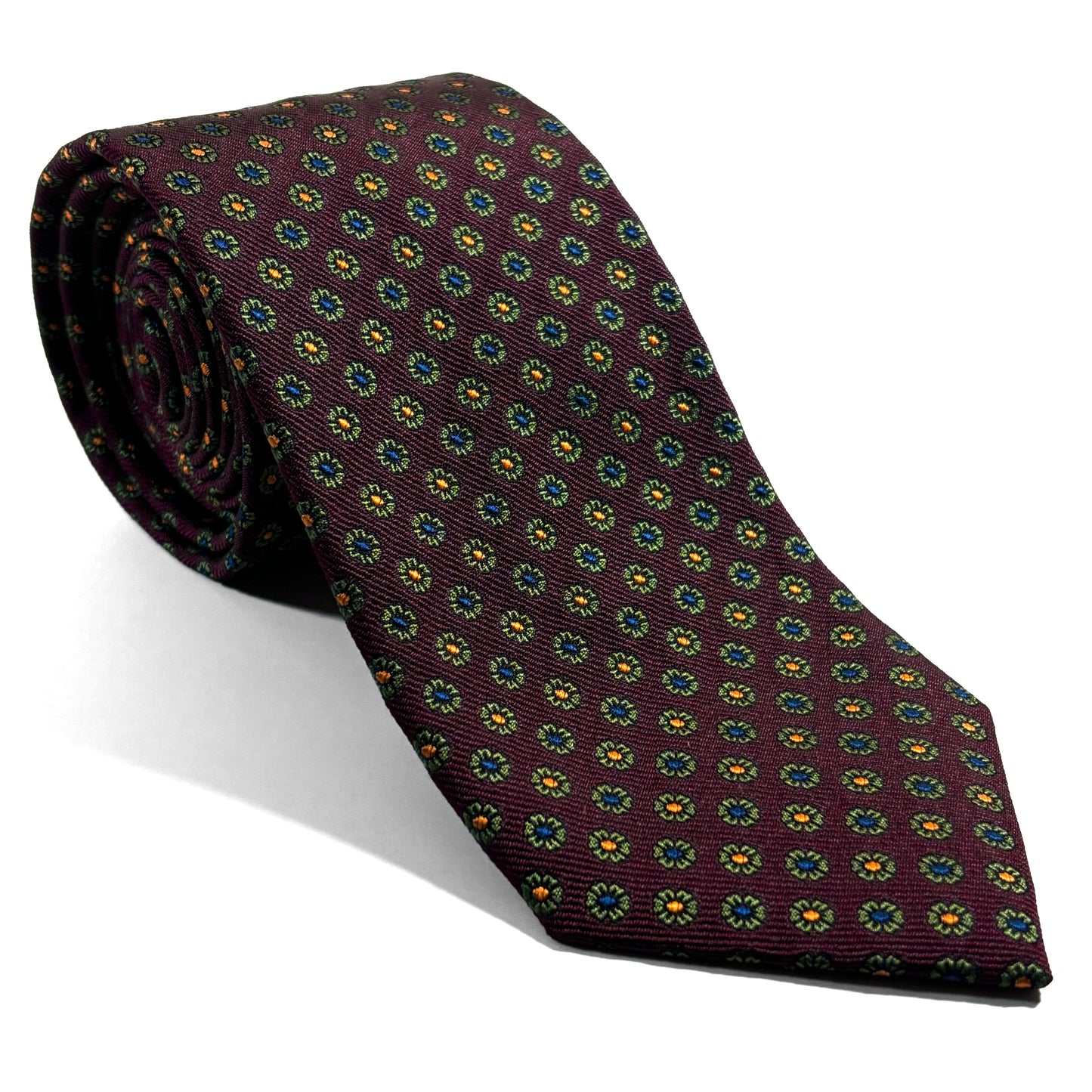 Burgundy English Jacquard Silk Tie w/ Floral Pattern