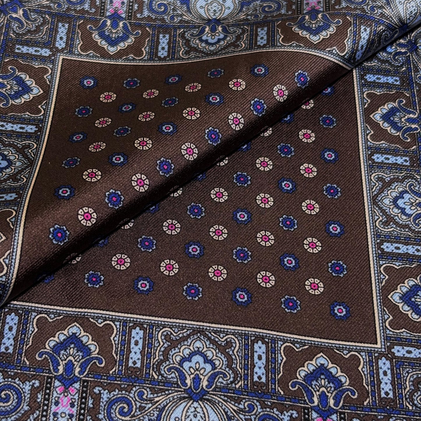 Brown Floral Silk Pocket Square