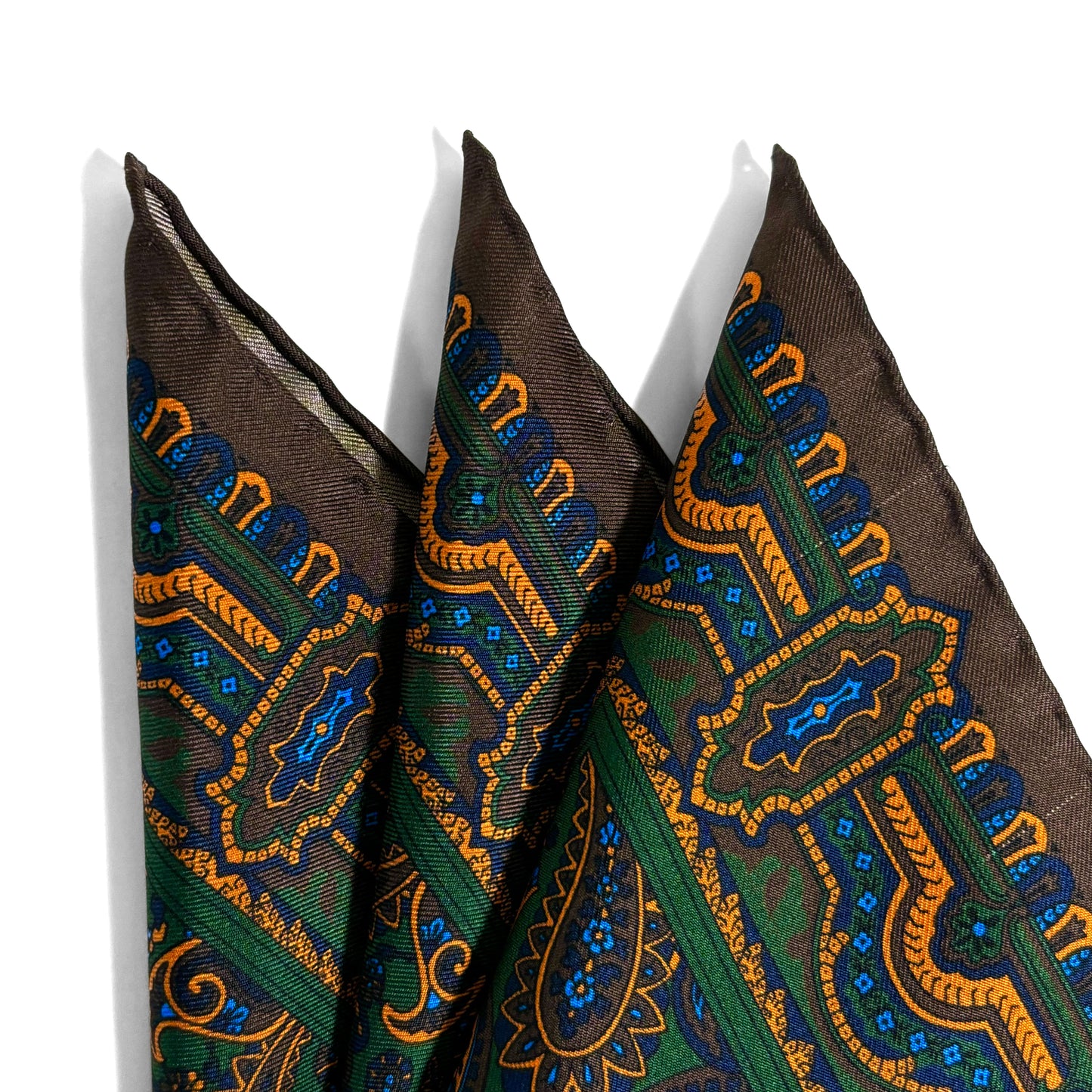 Brown & Green Paisley Silk Pocket Square