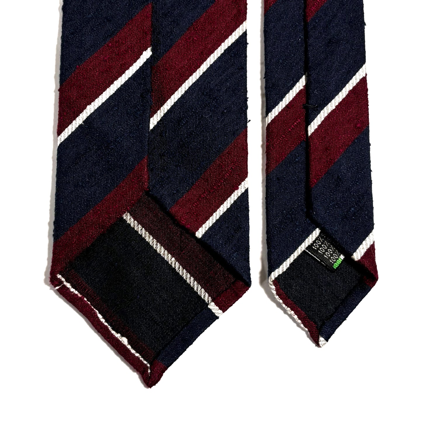 Untipped Navy Blue / Red Striped Silk Shantung Tie