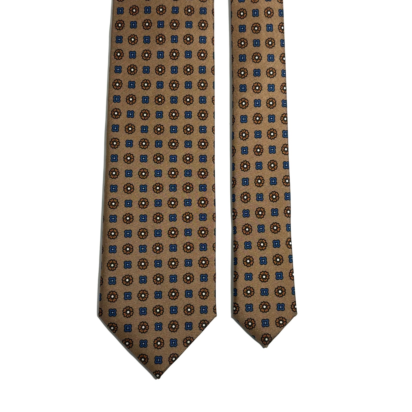 Beige Floral Printed Silk Twill Tie