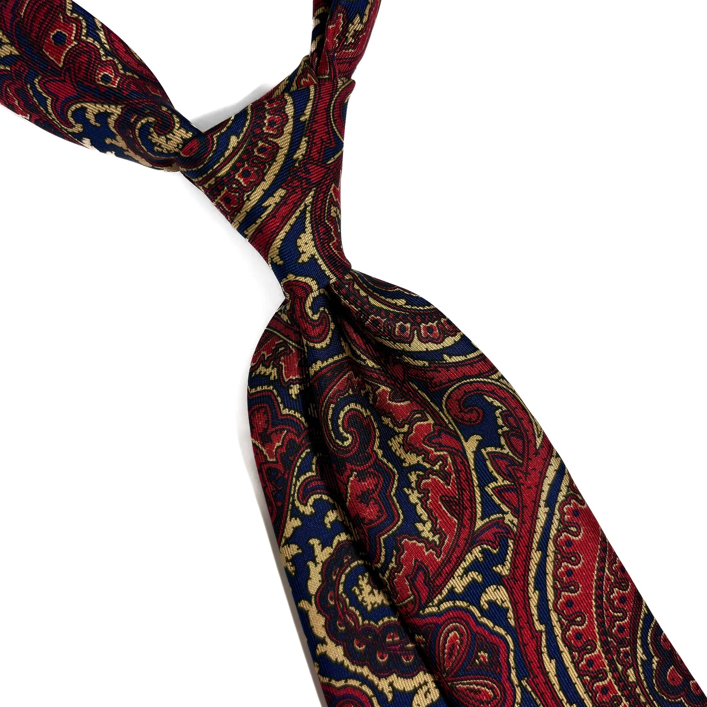 Slim Screen-Printed Navy Blue & Red Paisley Silk Tie