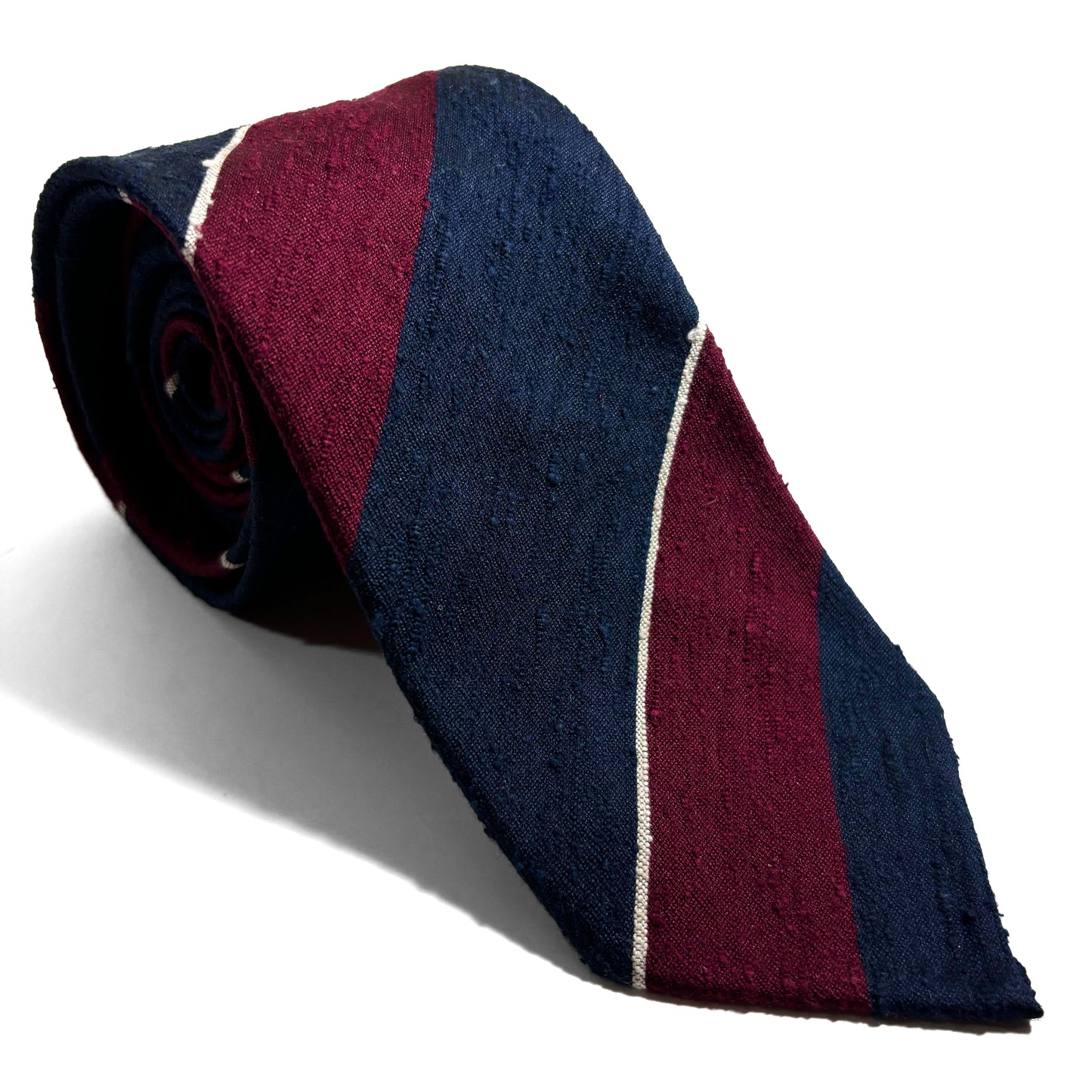 Untipped Navy Blue / Burgundy Block Stripe Silk Shantung Tie