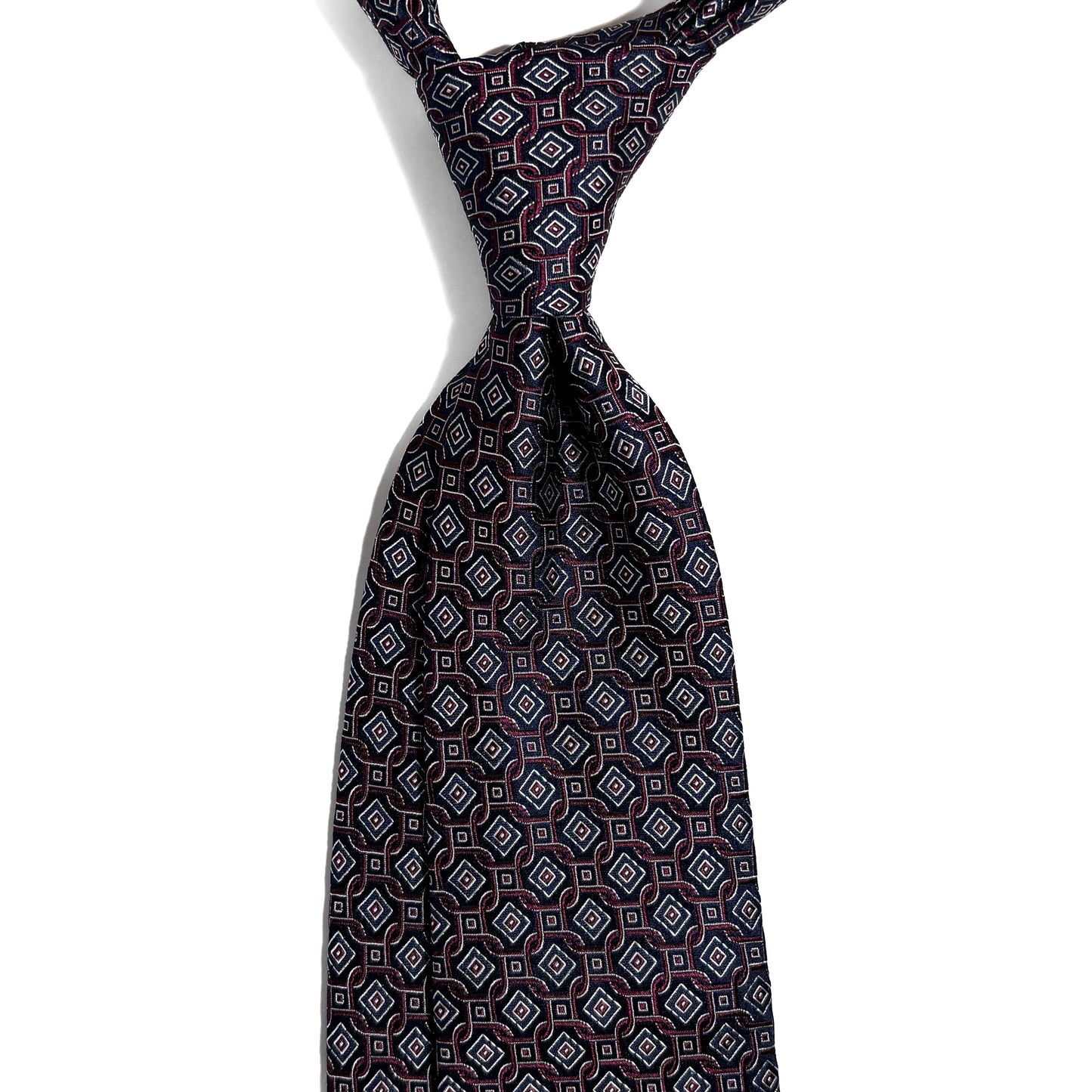 Navy Blue & Burgundy Geometric Silk Jacquard Tie