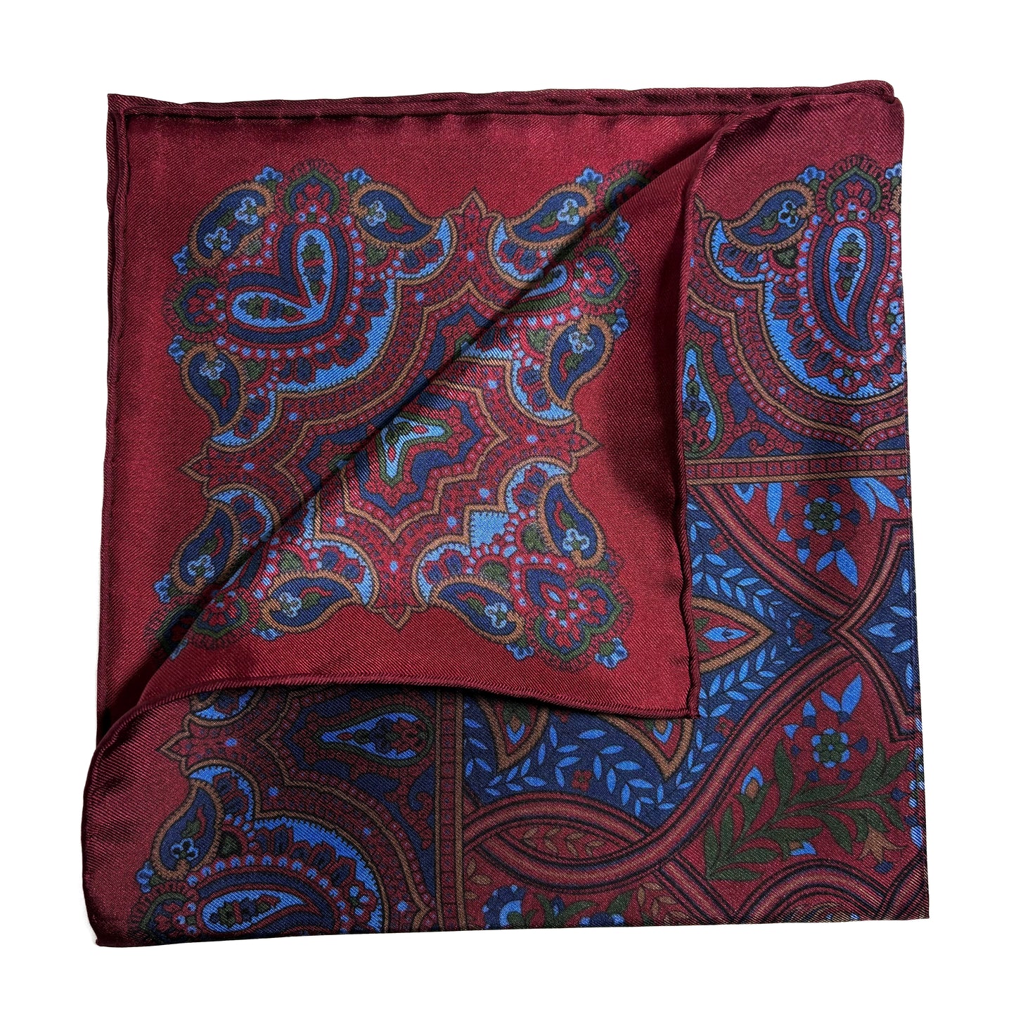Burgundy Floral Paisley Silk Pocket Square