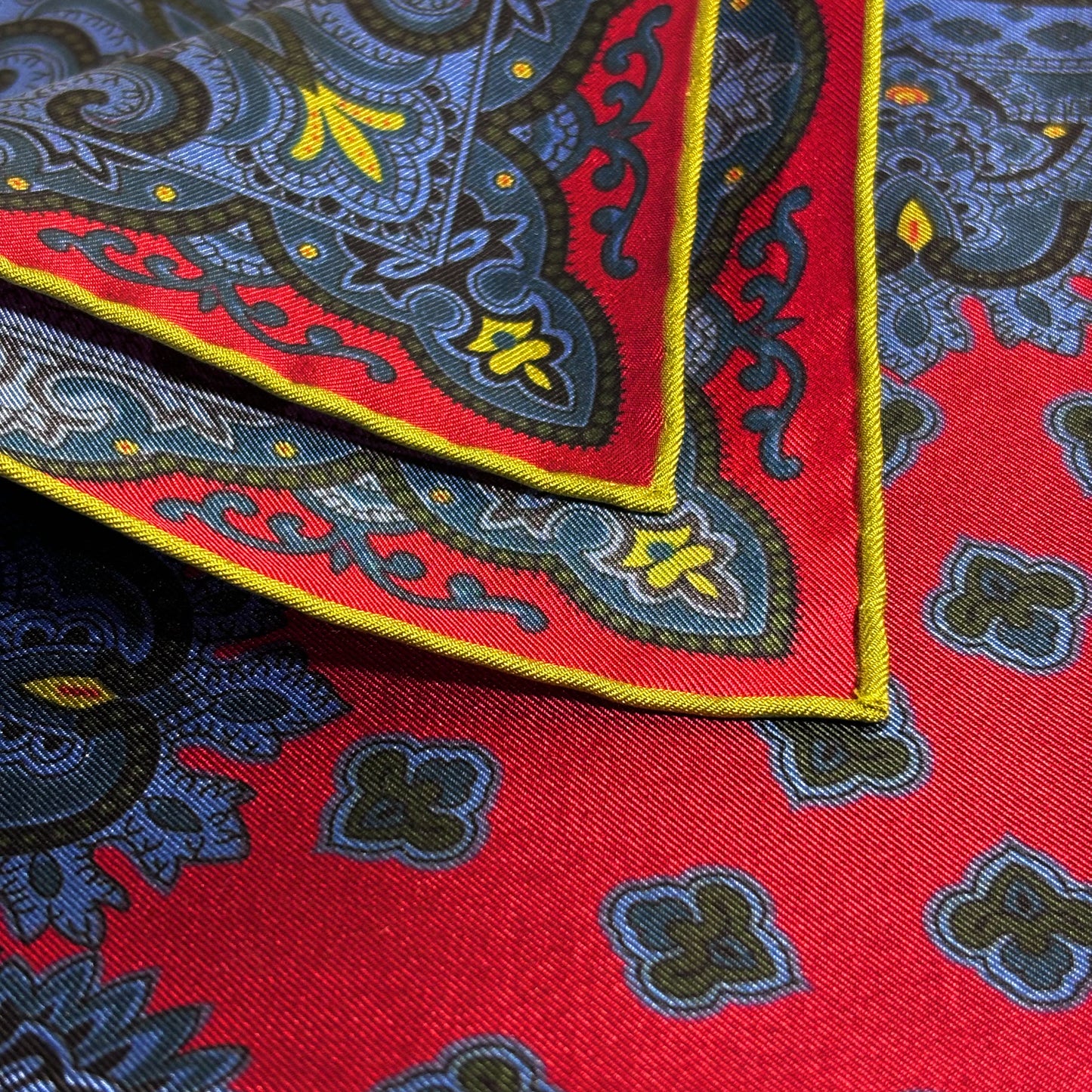 Red & Blue Medallion Ancient Madder Silk Pocket Square