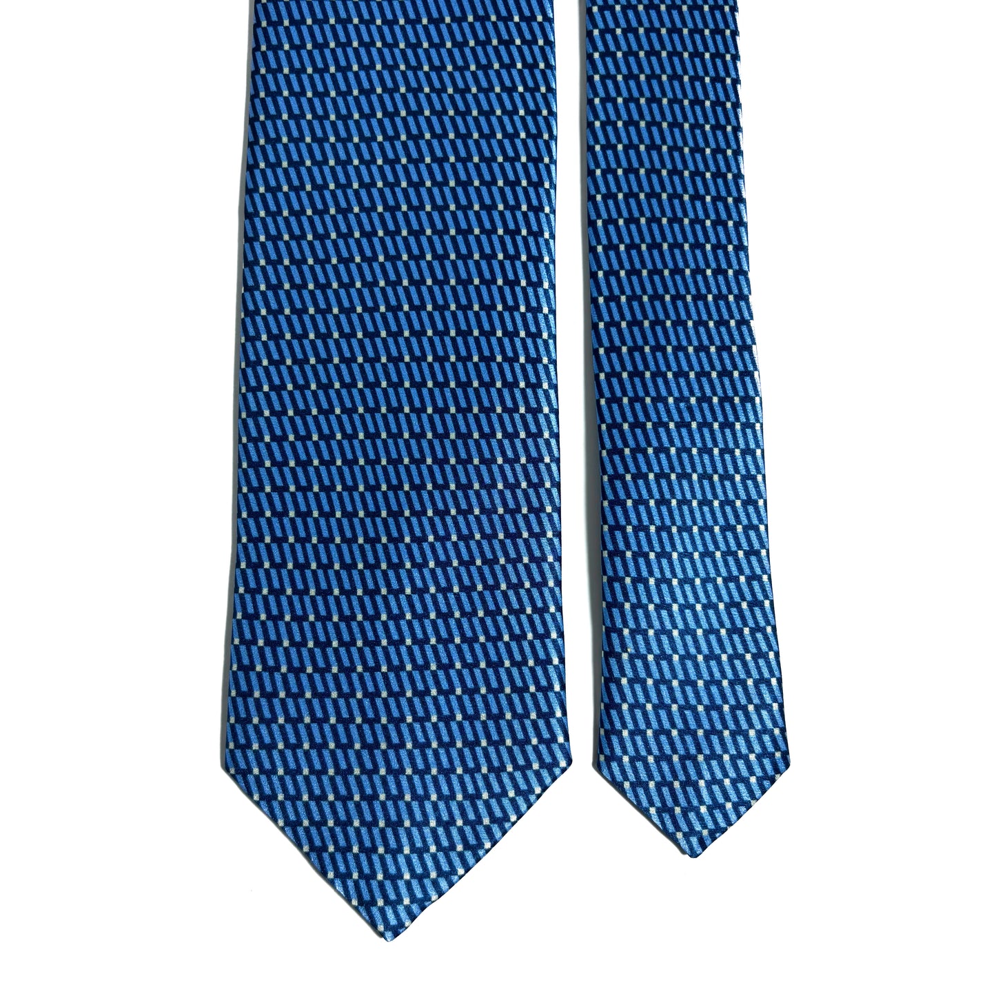 Blue Geometric Silk Satin Tie