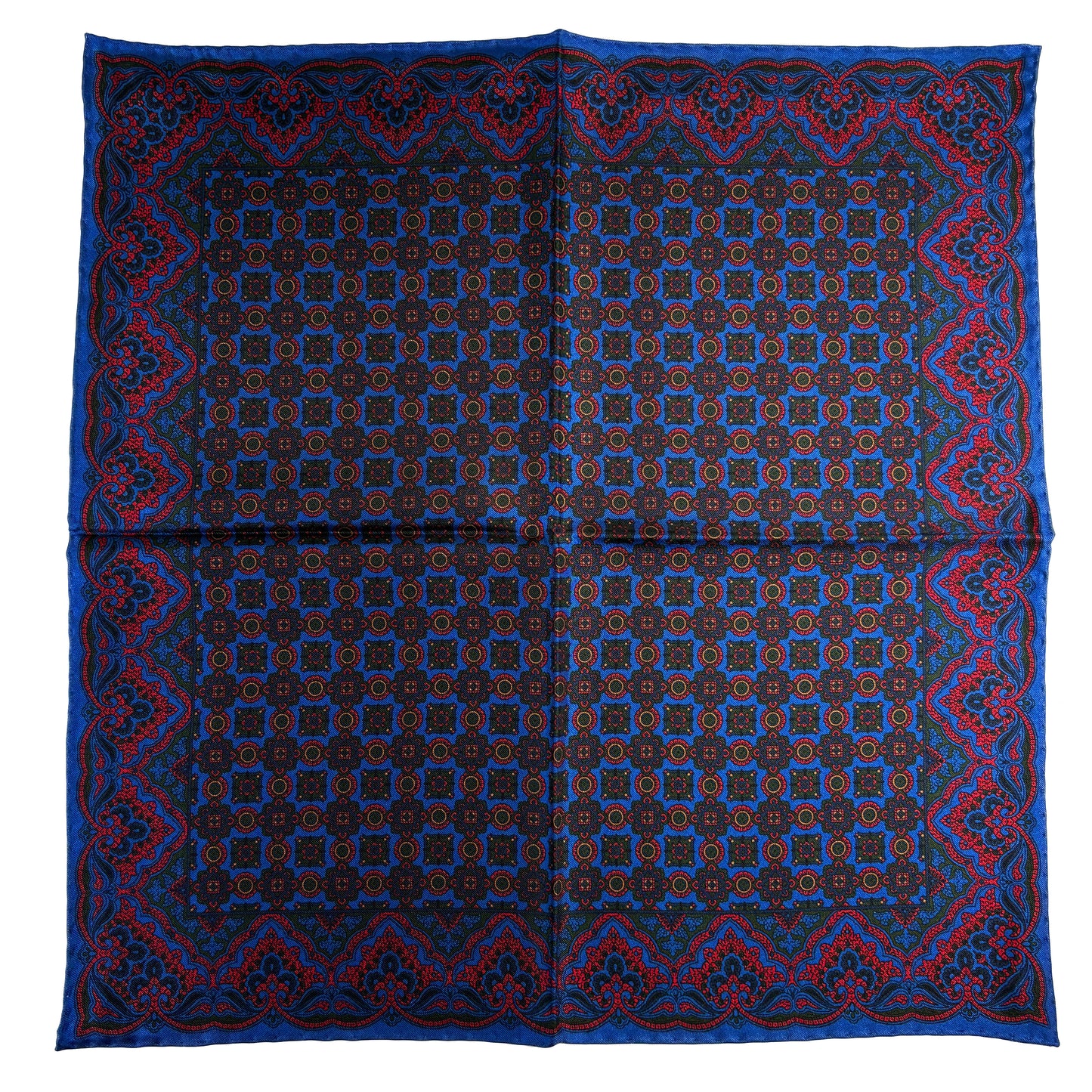 Blue & Red Geometric Ancient Madder Silk Pocket Square