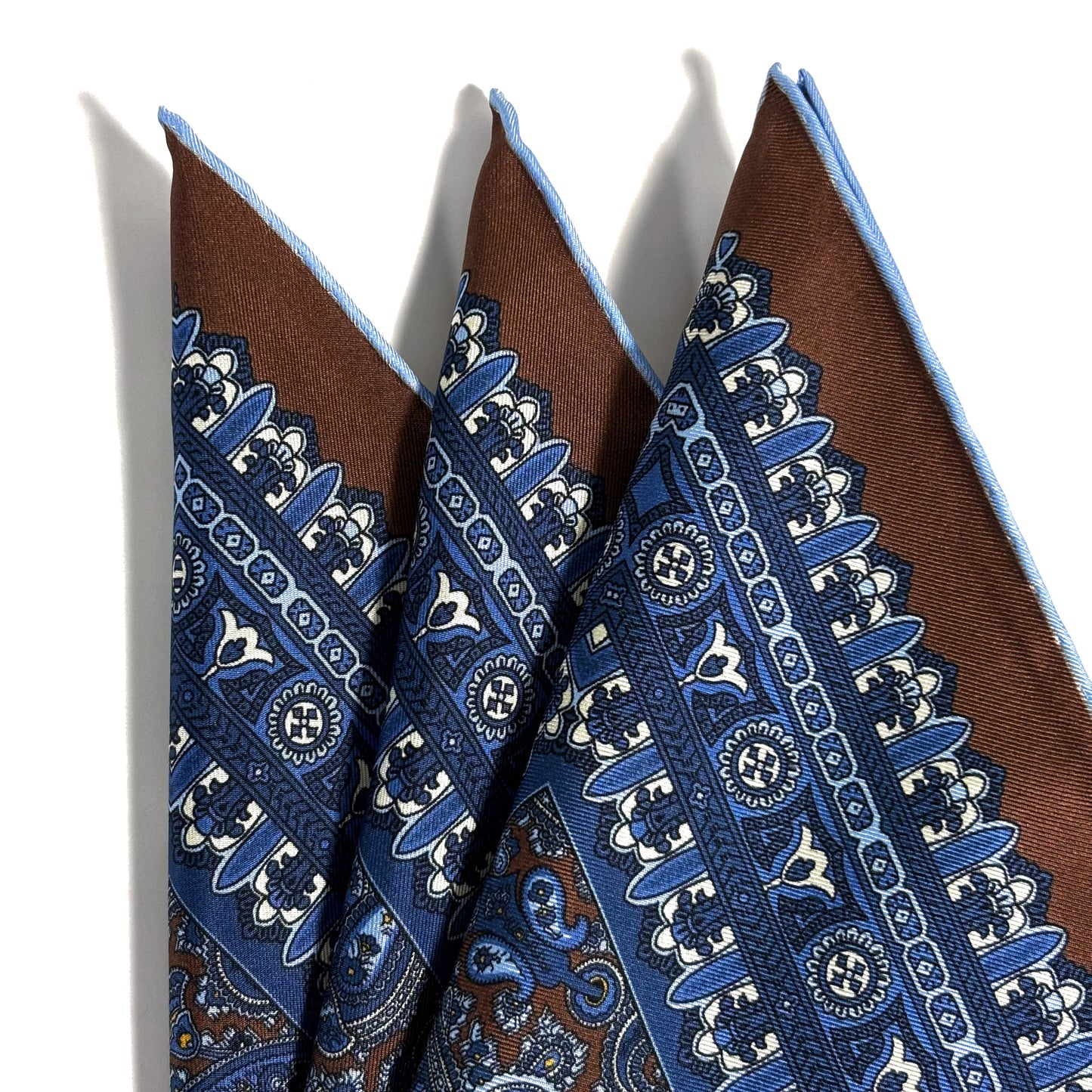 Brown & Blue Paisley Silk Pocket Square