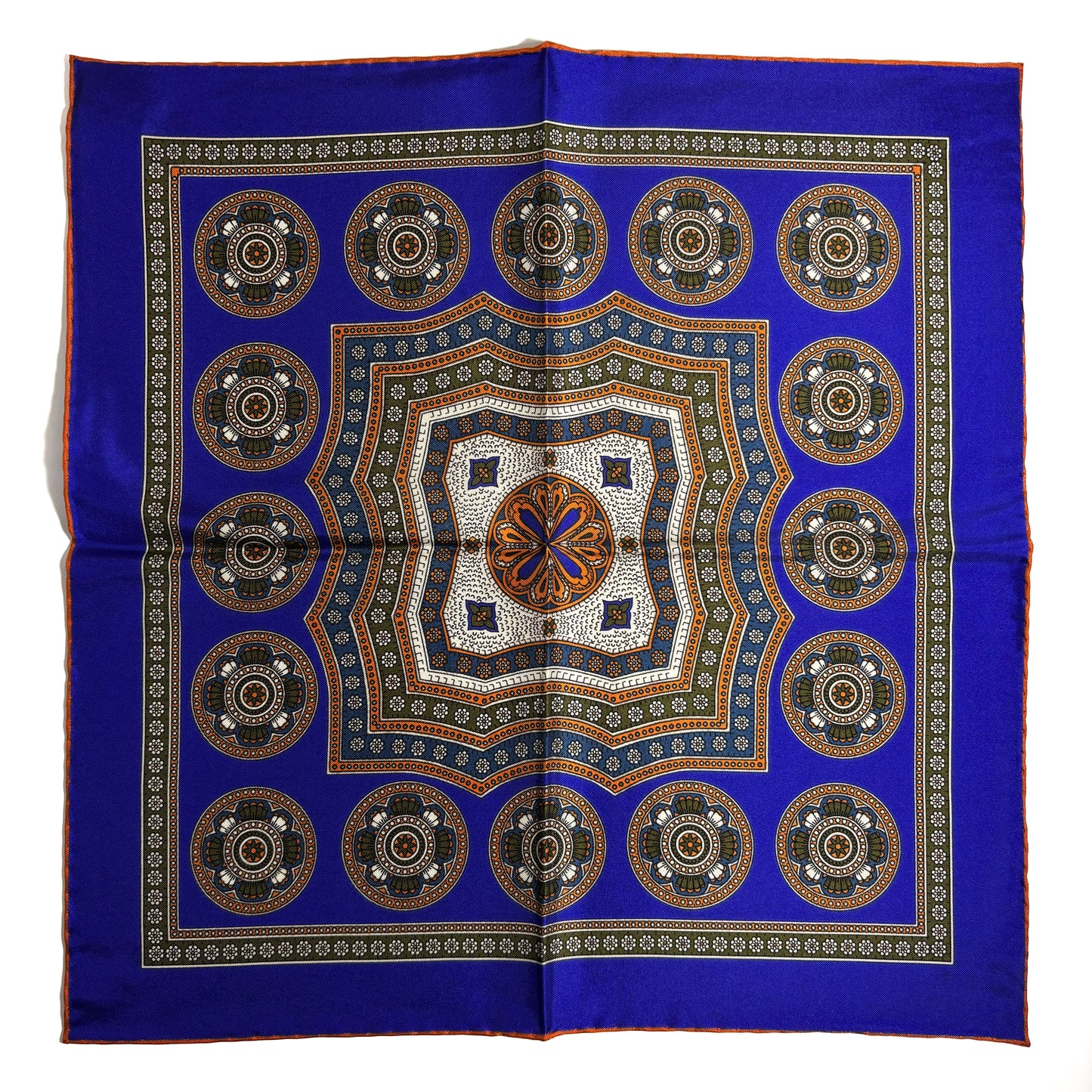 Regal Indigo & Orange Medallion Silk Pocket Square