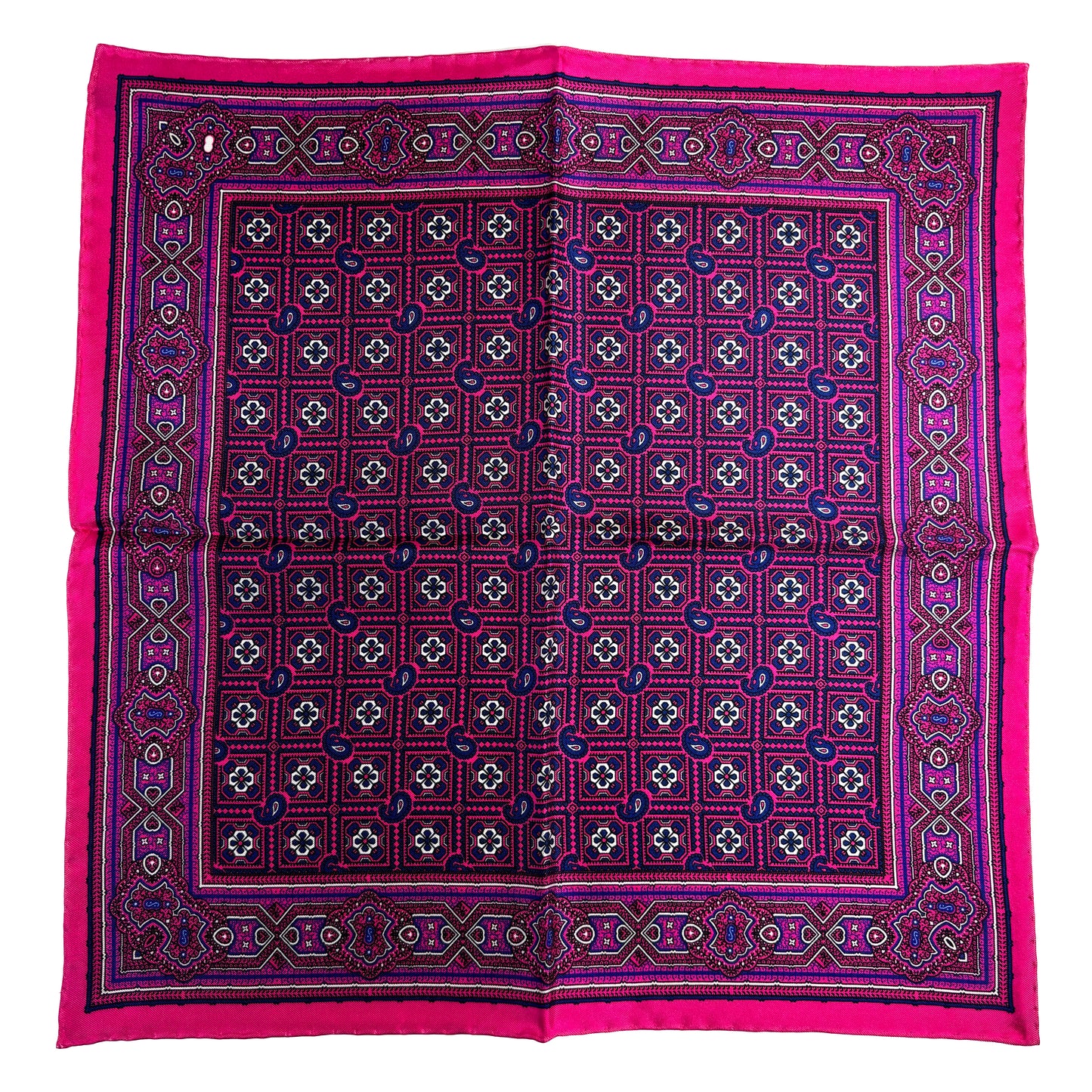 Fuchsia Pink Geometric Silk Pocket Square