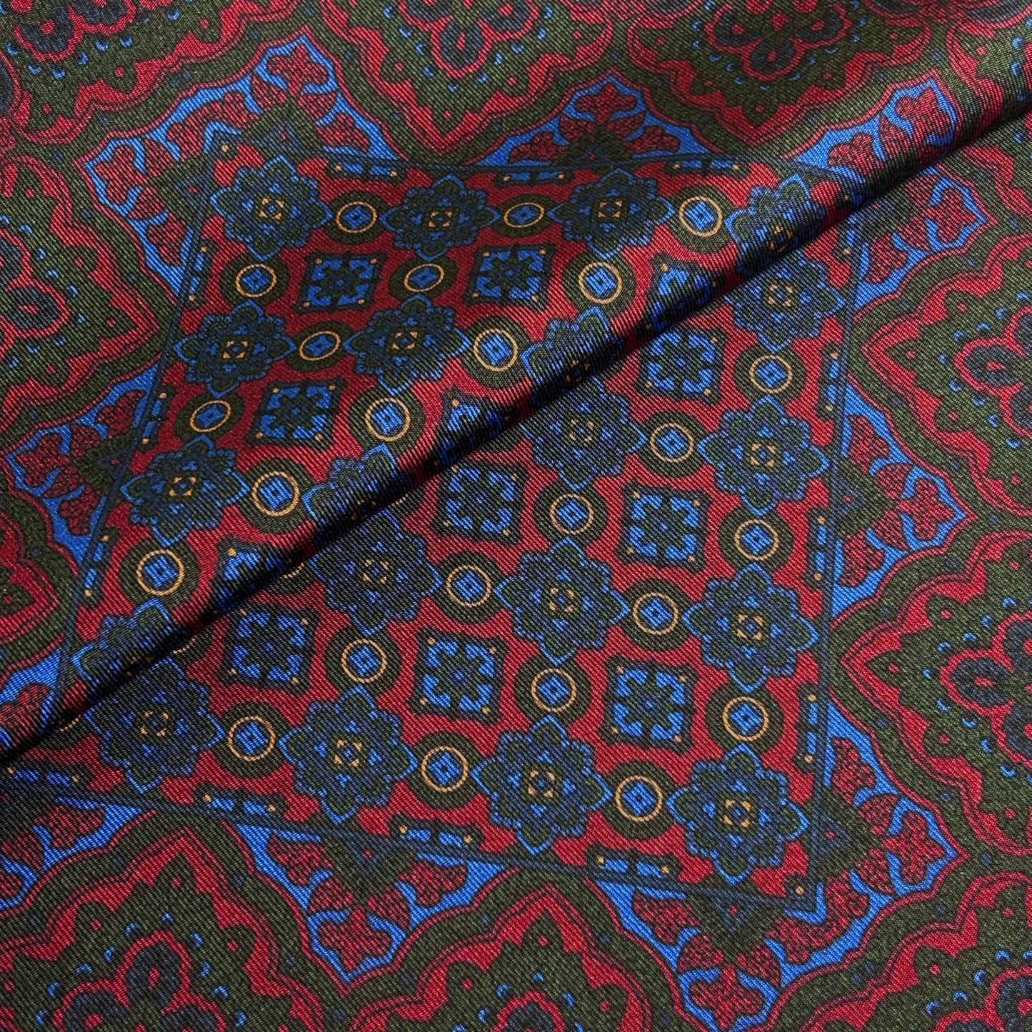 Burgundy & Blue Geometric Ancient Madder Silk Pocket Square