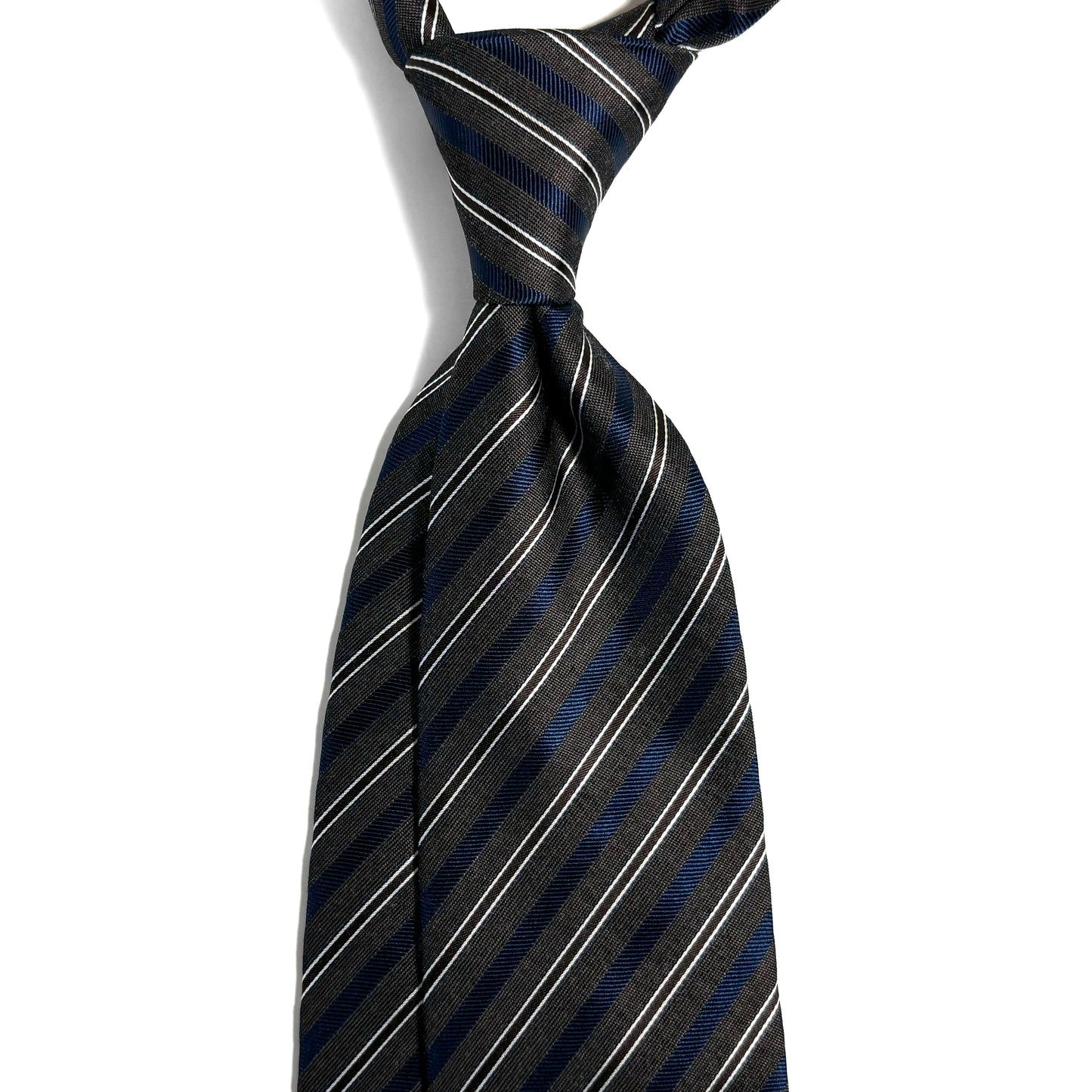 Brown & Navy Blue Striped Silk Jacquard Tie