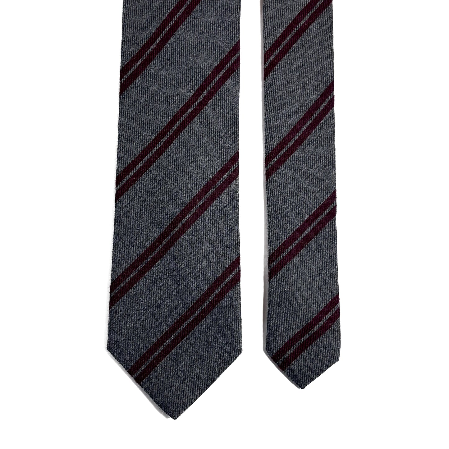 Gray & Burgundy Striped Wool Challis Tie