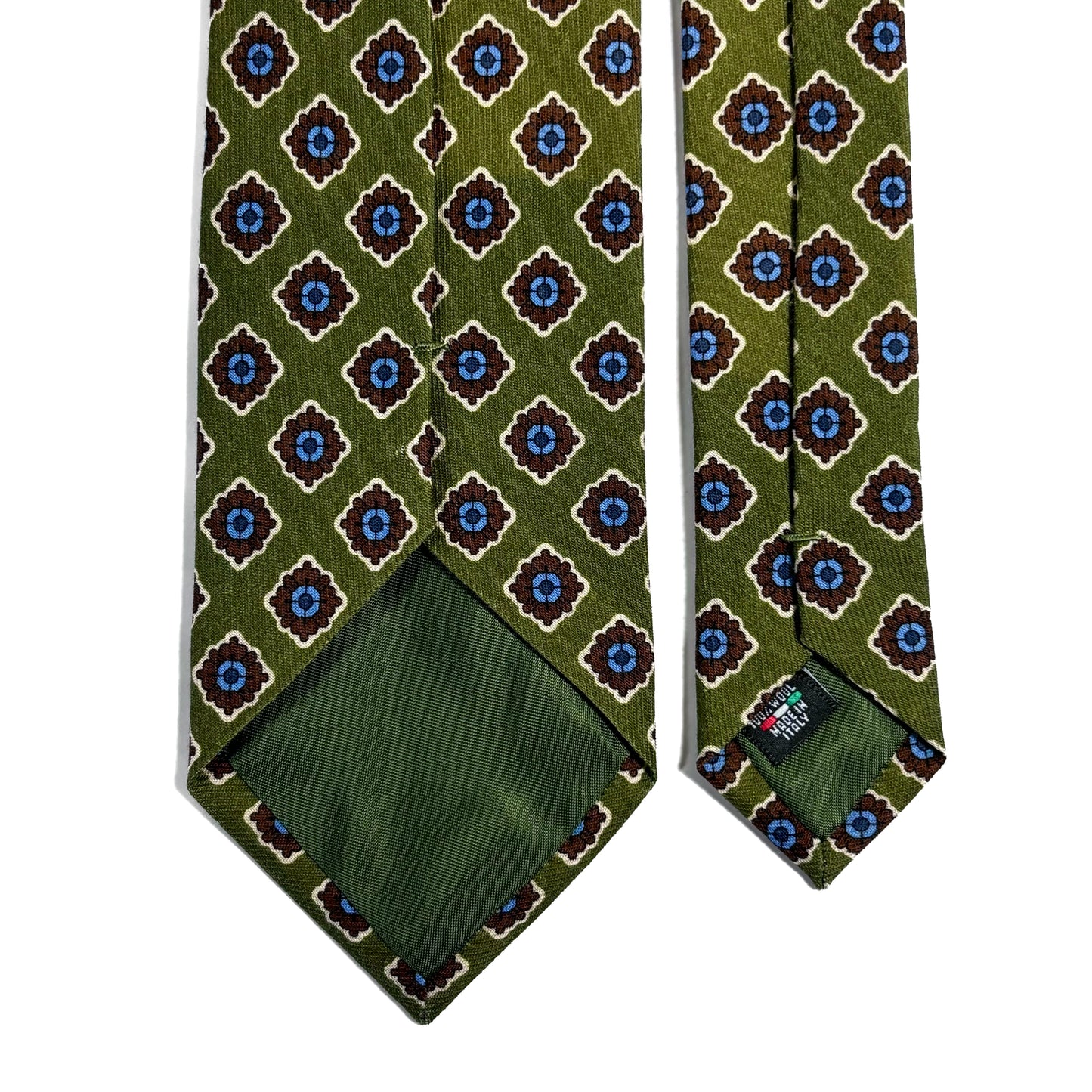 Olive Green Geometric Wool Challis Tie