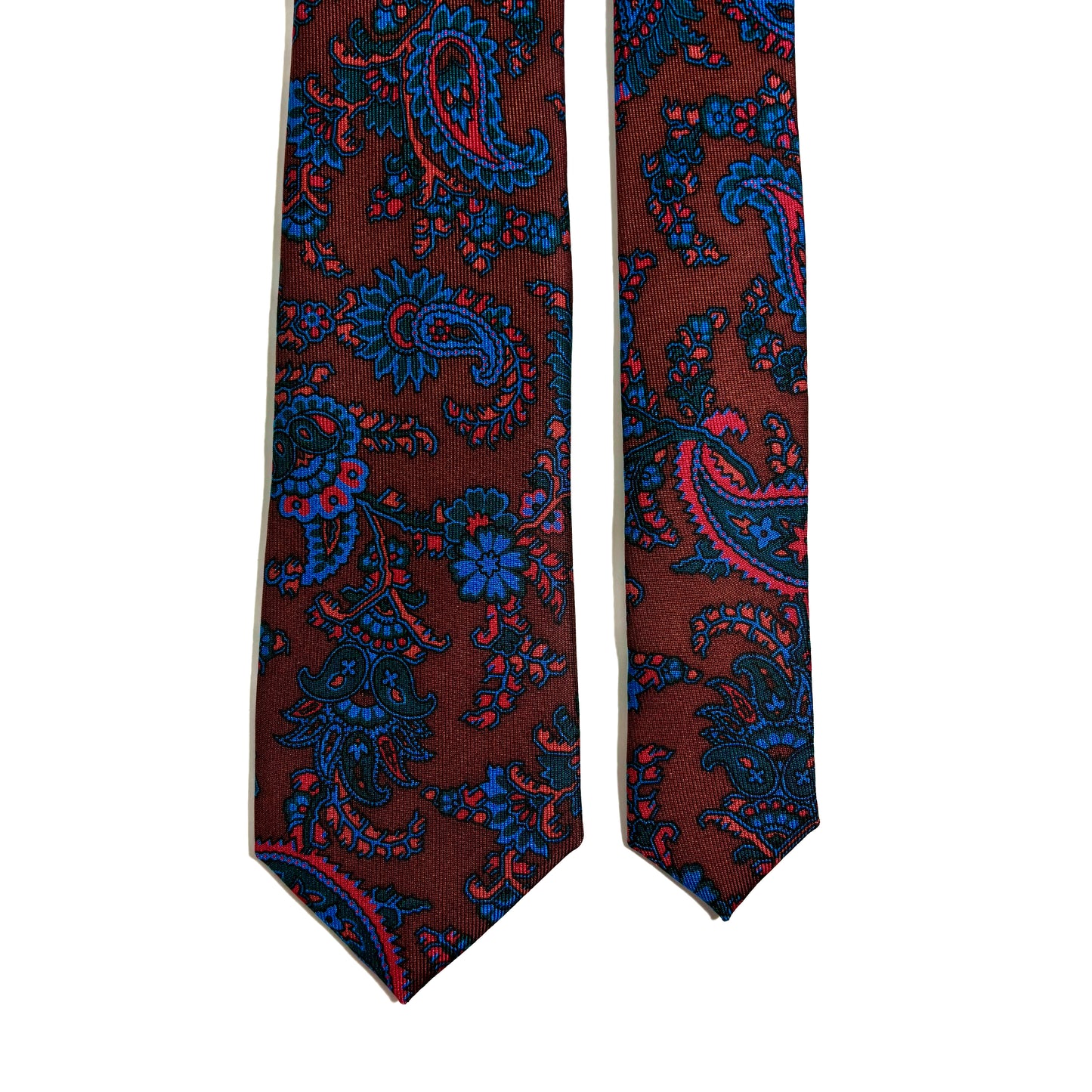 Slim Screen-Printed Brown Floral Paisley Silk Tie